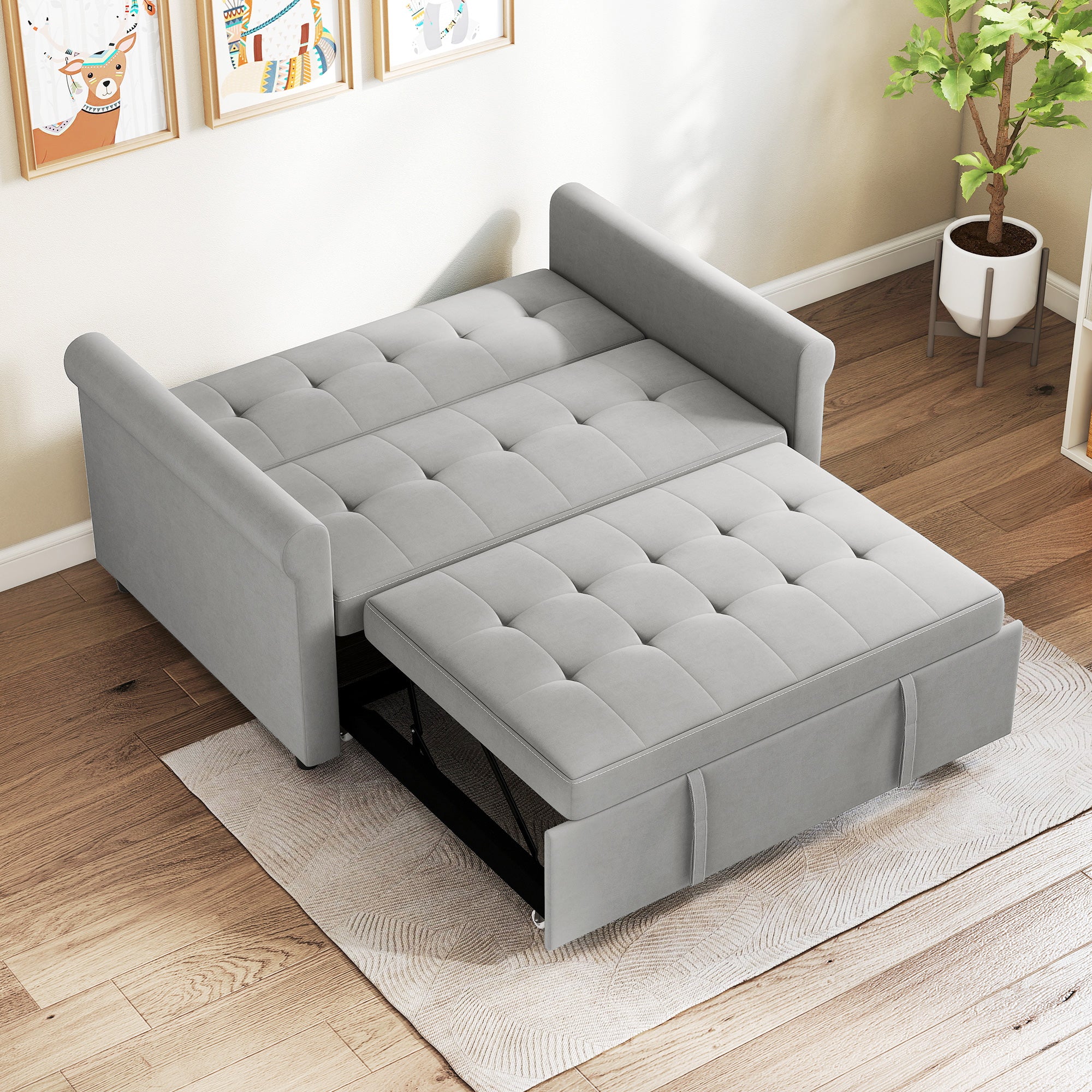 HOMCOM Convertible Pull Out Sleeper Sofa Bed Settee For Living Room, Grey - Image 8