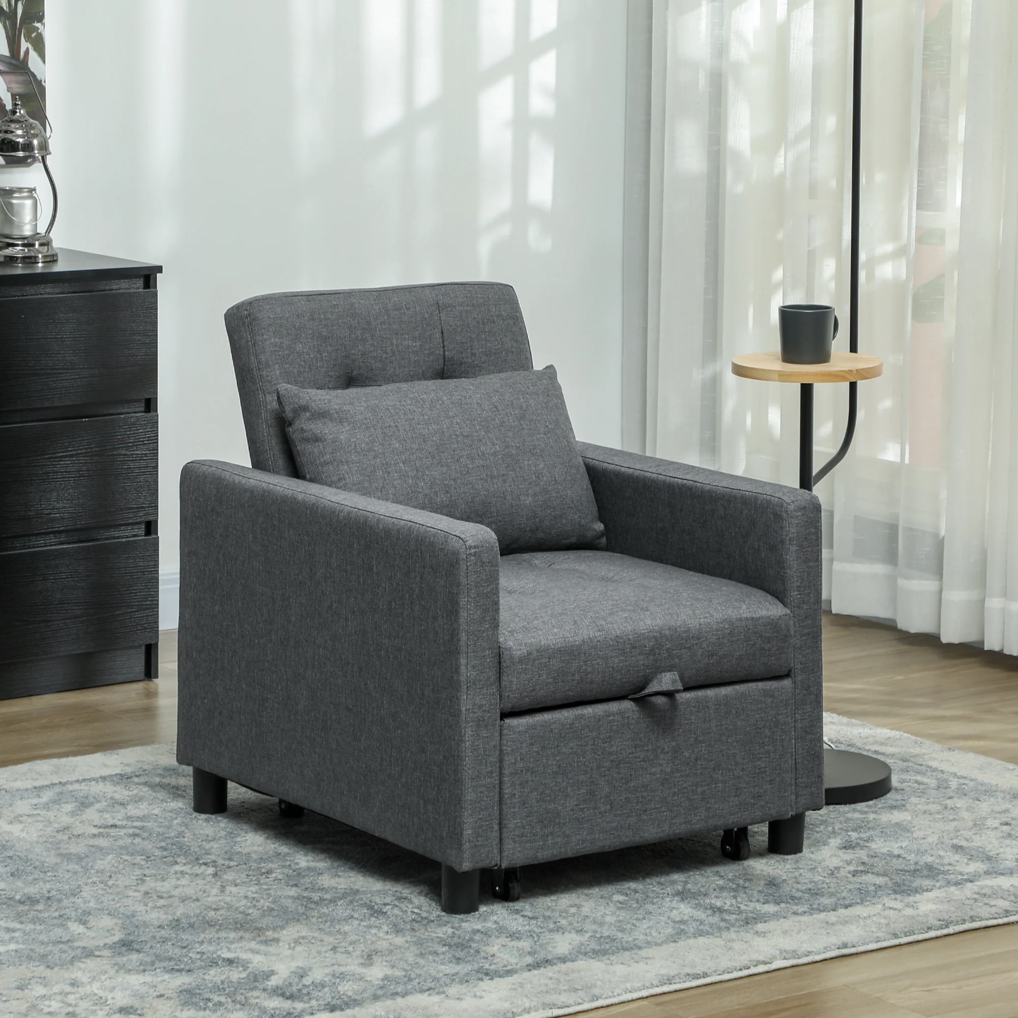 HOMCOM Convertible Single Chair Bed with Upholstered Fabric - Image 11