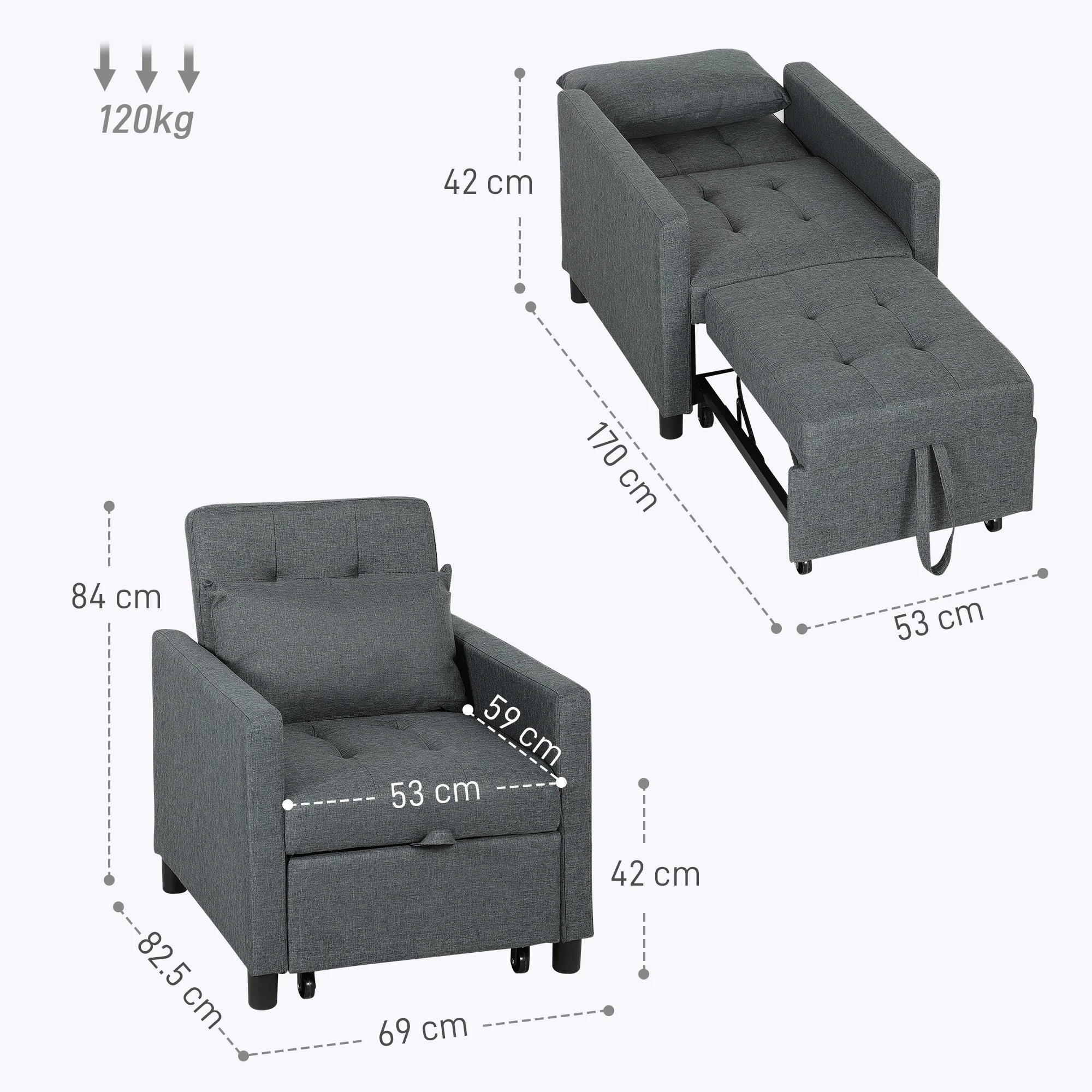 HOMCOM Convertible Single Chair Bed with Upholstered Fabric - Image 14