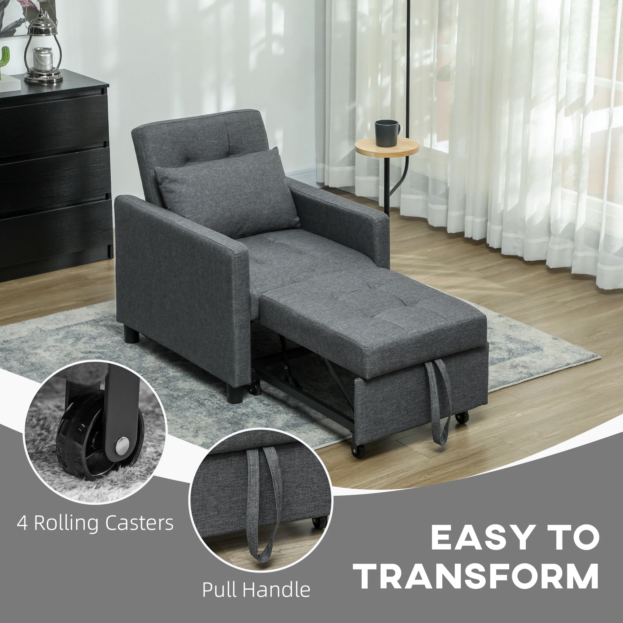 HOMCOM Convertible Single Chair Bed with Upholstered Fabric - Image 15