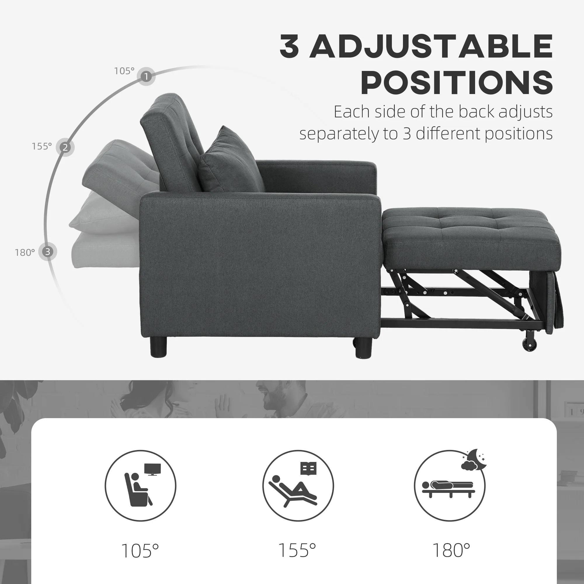 HOMCOM Convertible Single Chair Bed with Upholstered Fabric - Image 16