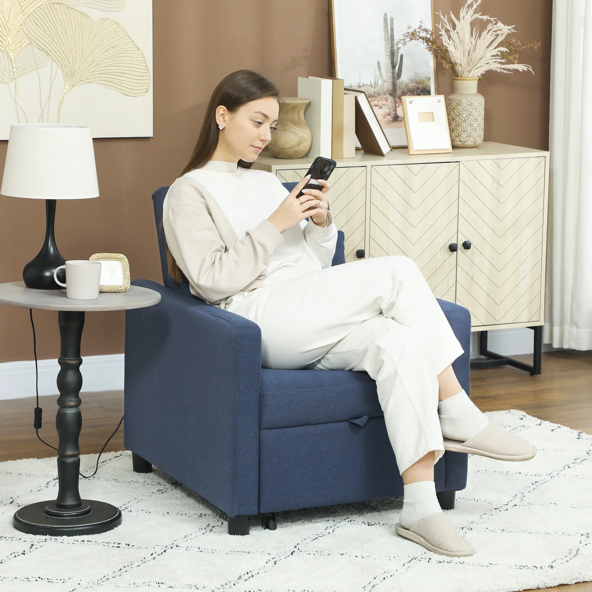 HOMCOM Convertible Single Chair Bed with Upholstered Fabric - Image 2