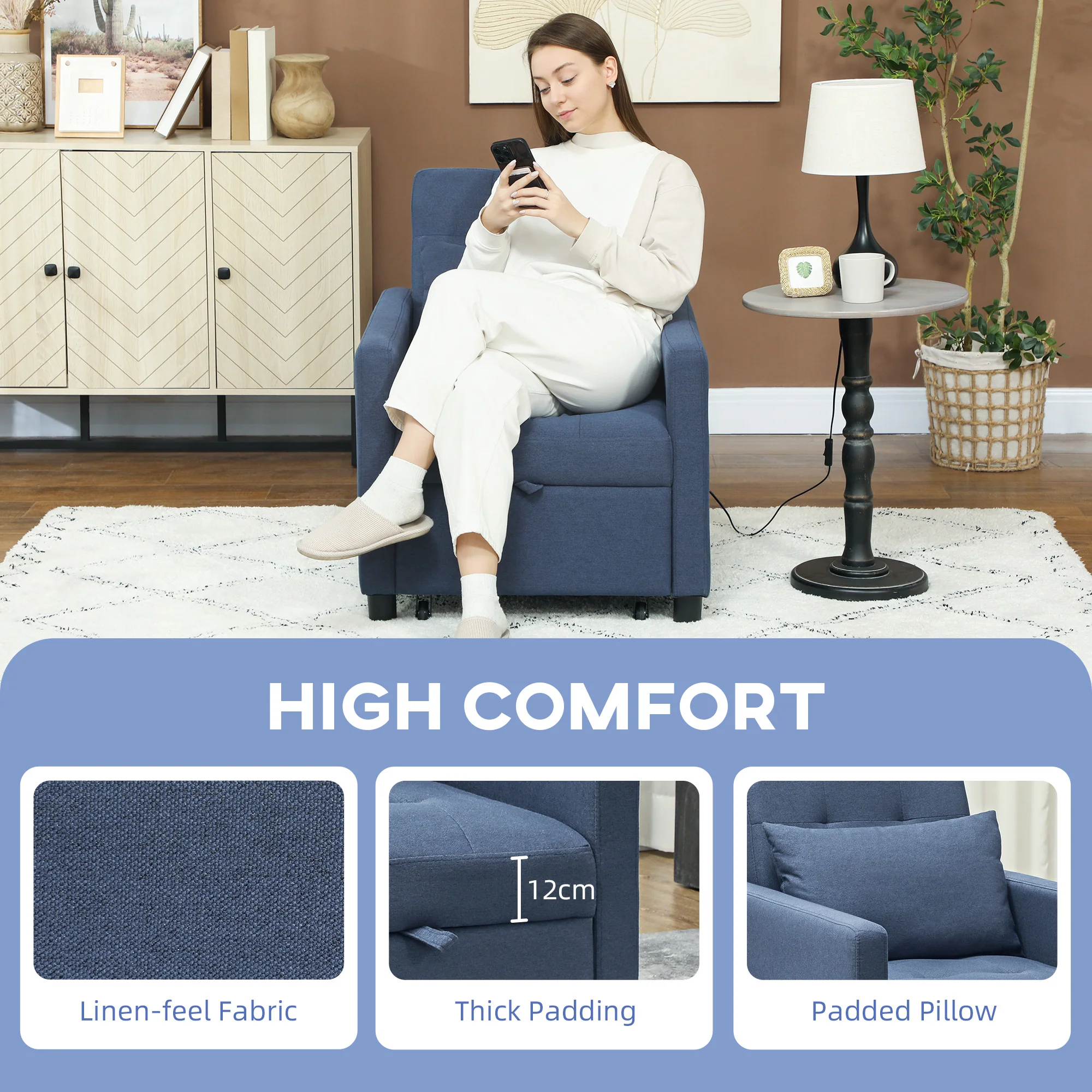 HOMCOM Convertible Single Chair Bed with Upholstered Fabric - Image 4