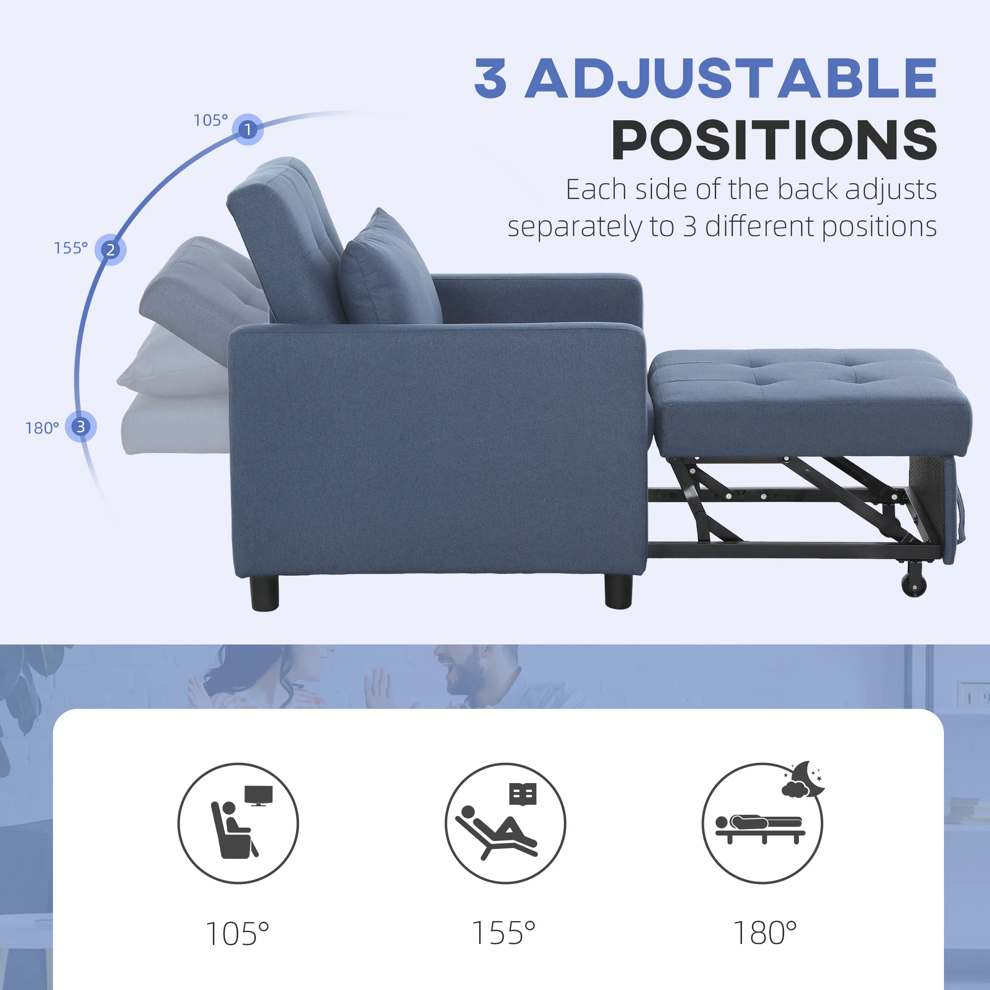 HOMCOM Convertible Single Chair Bed with Upholstered Fabric - Image 7