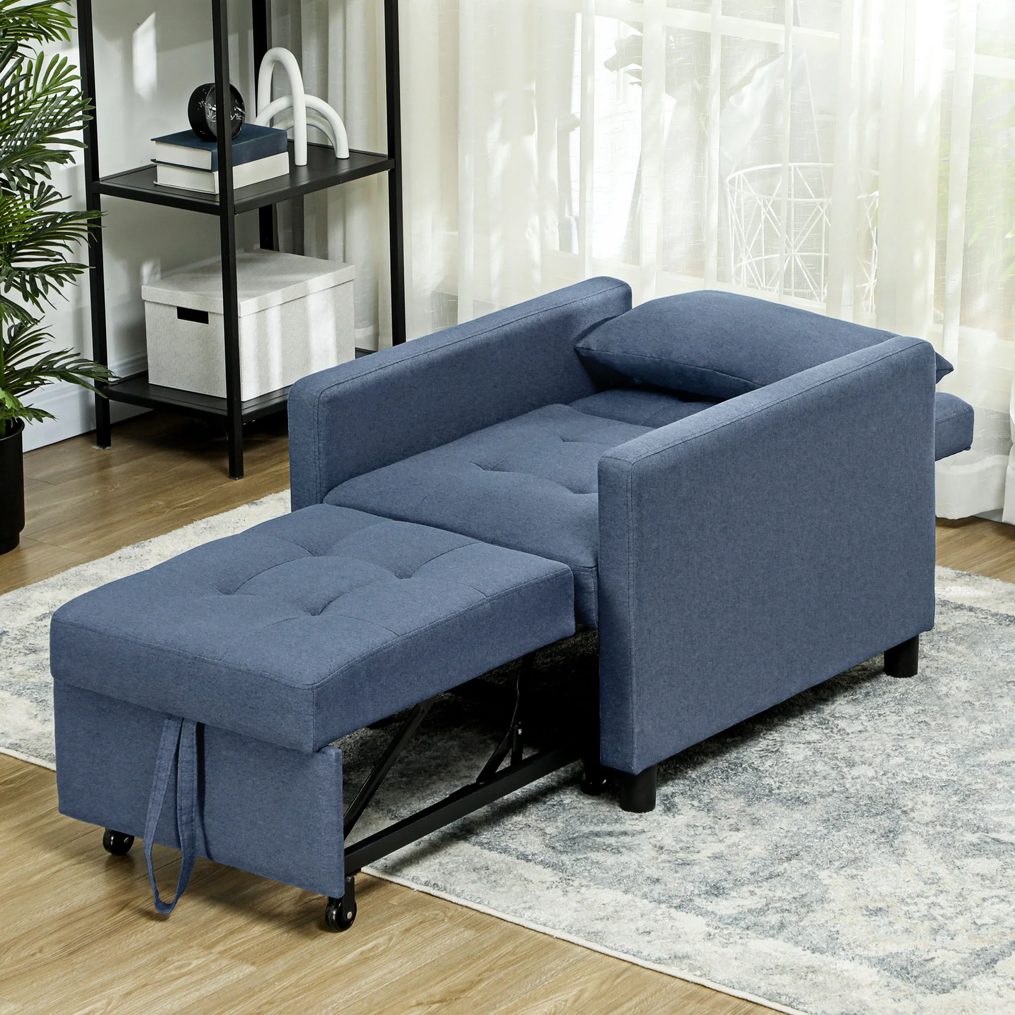 HOMCOM Convertible Single Chair Bed with Upholstered Fabric - Image 8