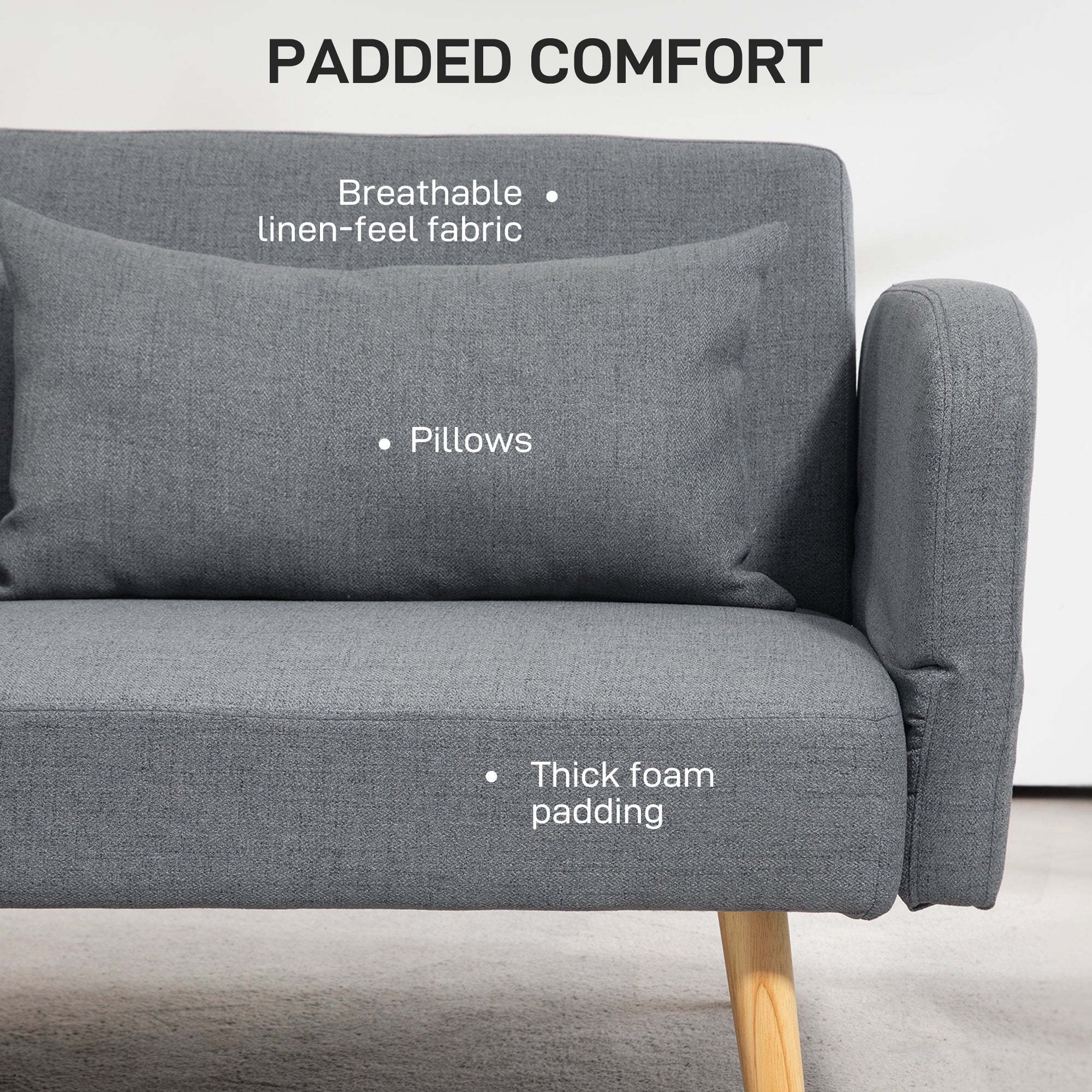 HOMCOM Convertible Sofa Bed Settee with Cushions, Adjustable Backrest, Grey - Image 4