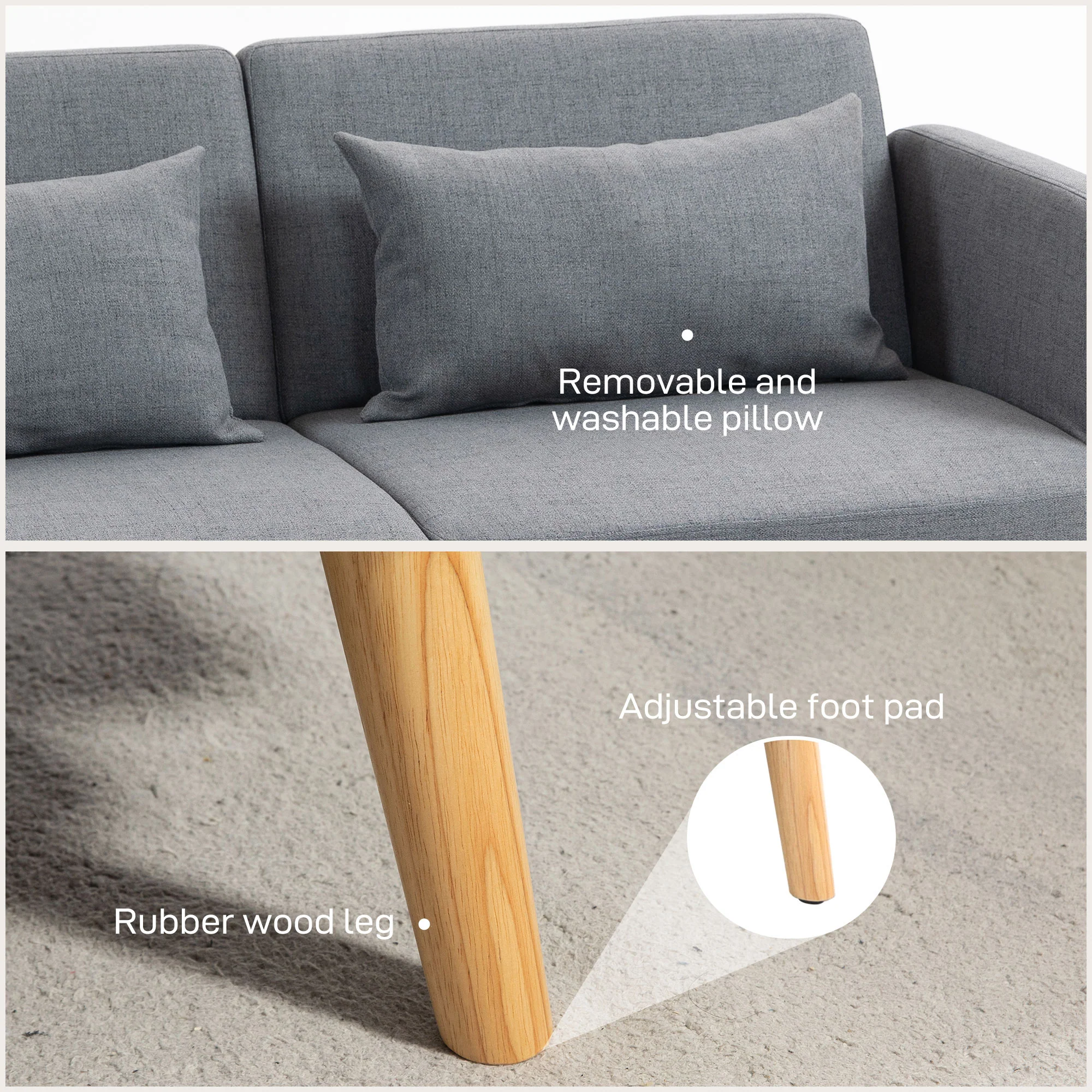HOMCOM Convertible Sofa Bed Settee with Cushions, Adjustable Backrest, Grey - Image 7