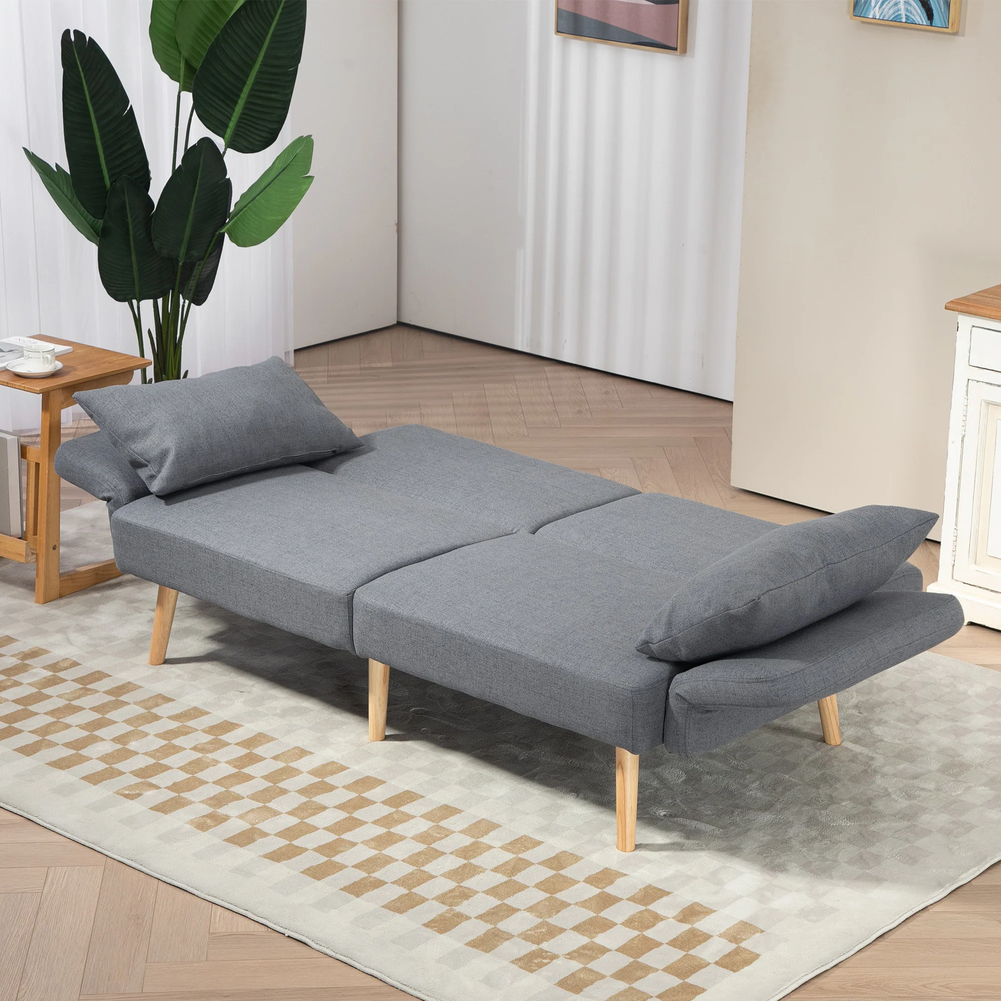 HOMCOM Convertible Sofa Bed Settee with Cushions, Adjustable Backrest, Grey - Image 8