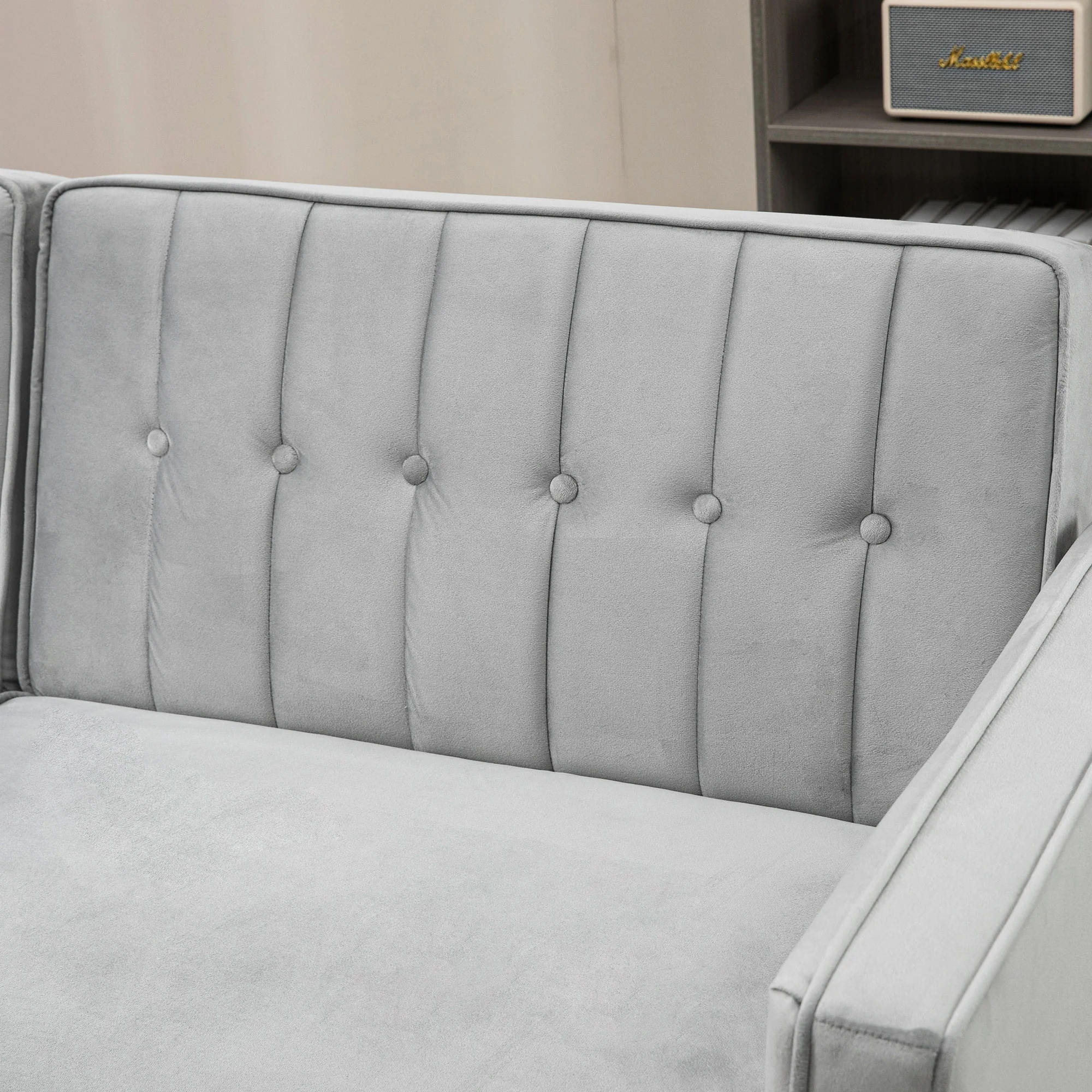 HOMCOM Convertible Sofa Futon Velvet-Touch Tufted Couch Sofa Bed Split Back Grey - Image 9