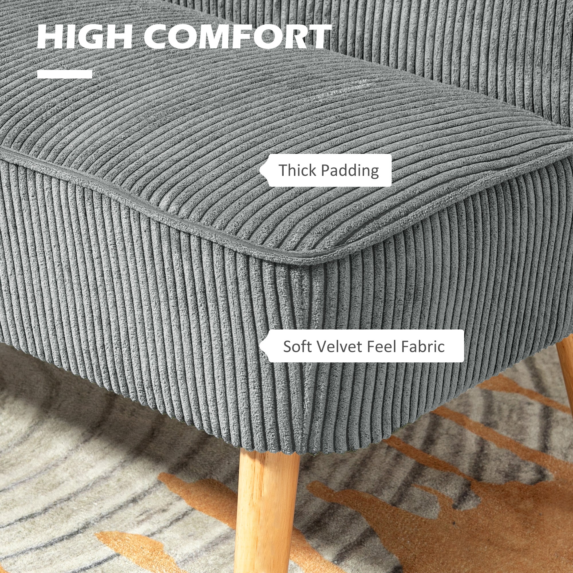 HOMCOM Corduroy Double Sofa W/ Wood Frame Foam Padding High Back, Grey - Image 3