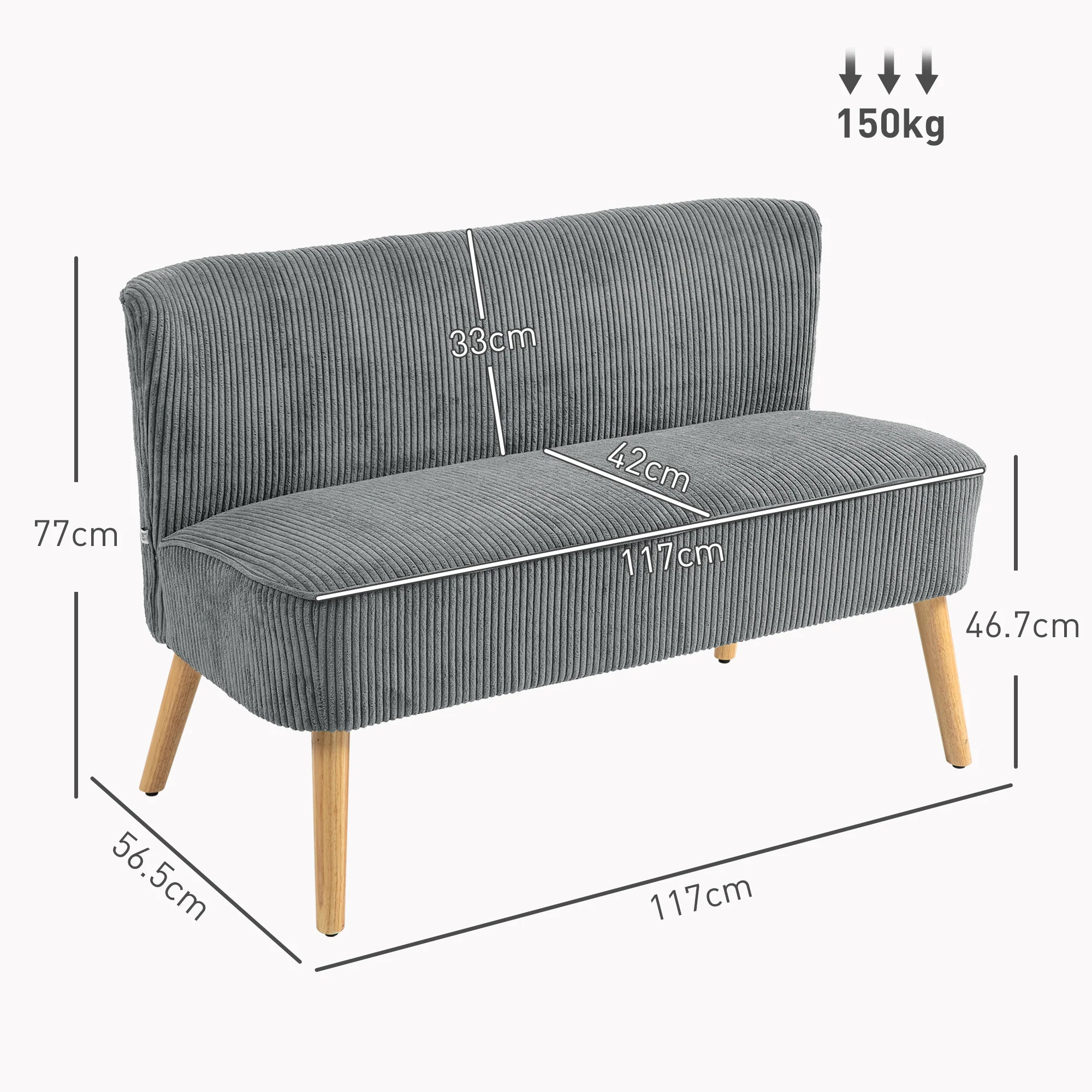 HOMCOM Corduroy Double Sofa W/ Wood Frame Foam Padding High Back, Grey - Image 5