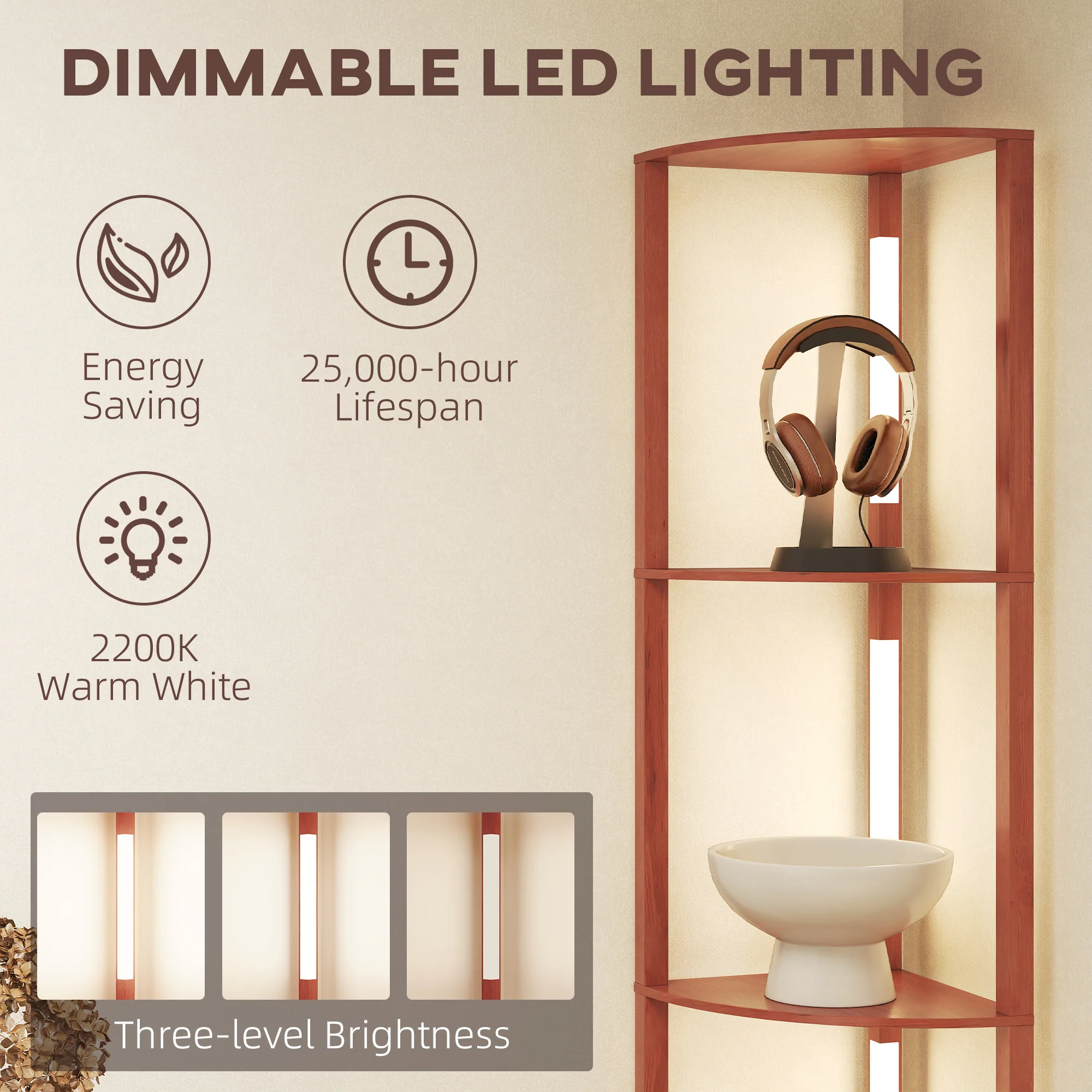 HOMCOM Corner Floor Lamp With Dimmable Warm White LED Light - Image 13
