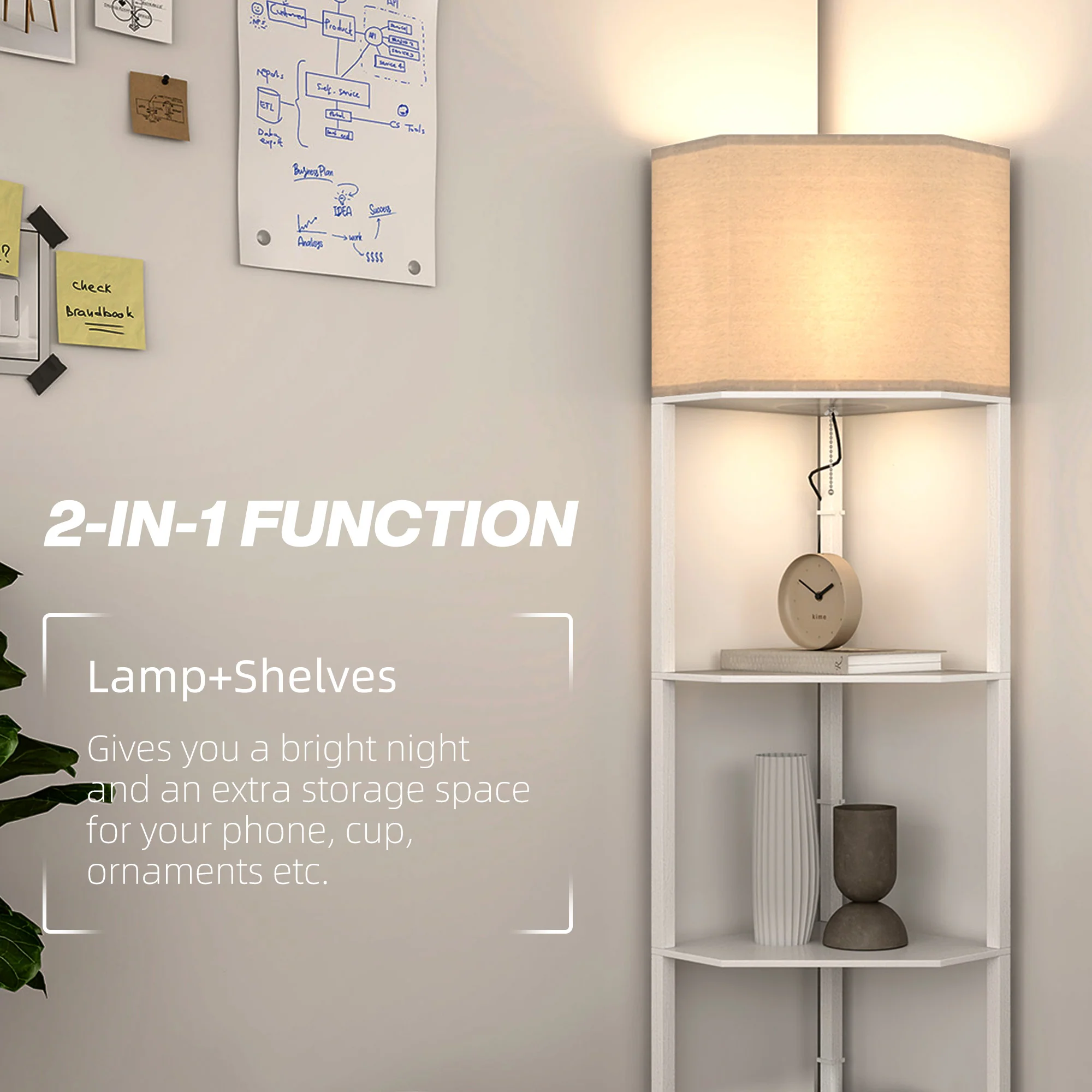 HOMCOM Corner Modern Floor Lamp With Shelves For Living Room, Bedroom - Image 12
