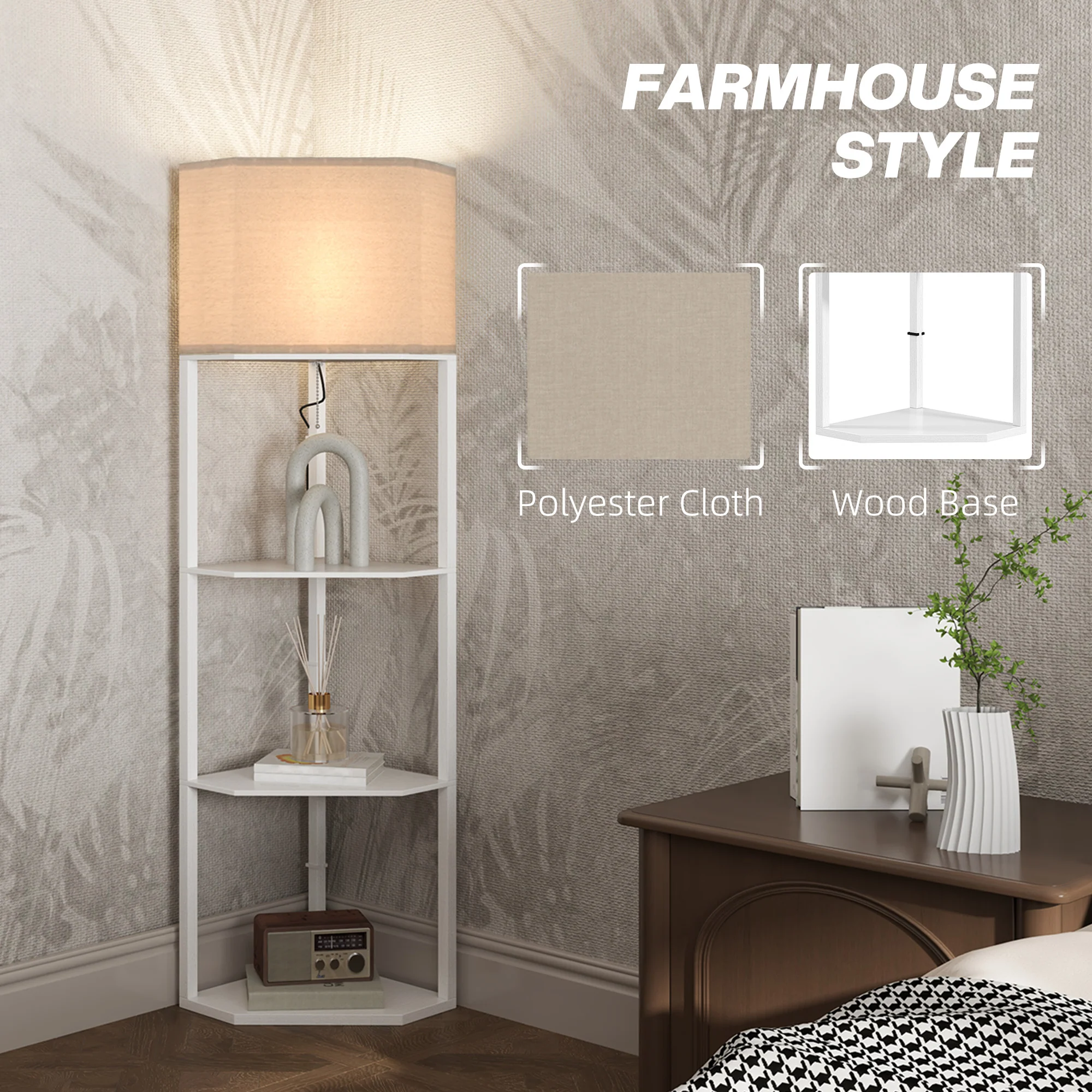 HOMCOM Corner Modern Floor Lamp With Shelves For Living Room, Bedroom - Image 13