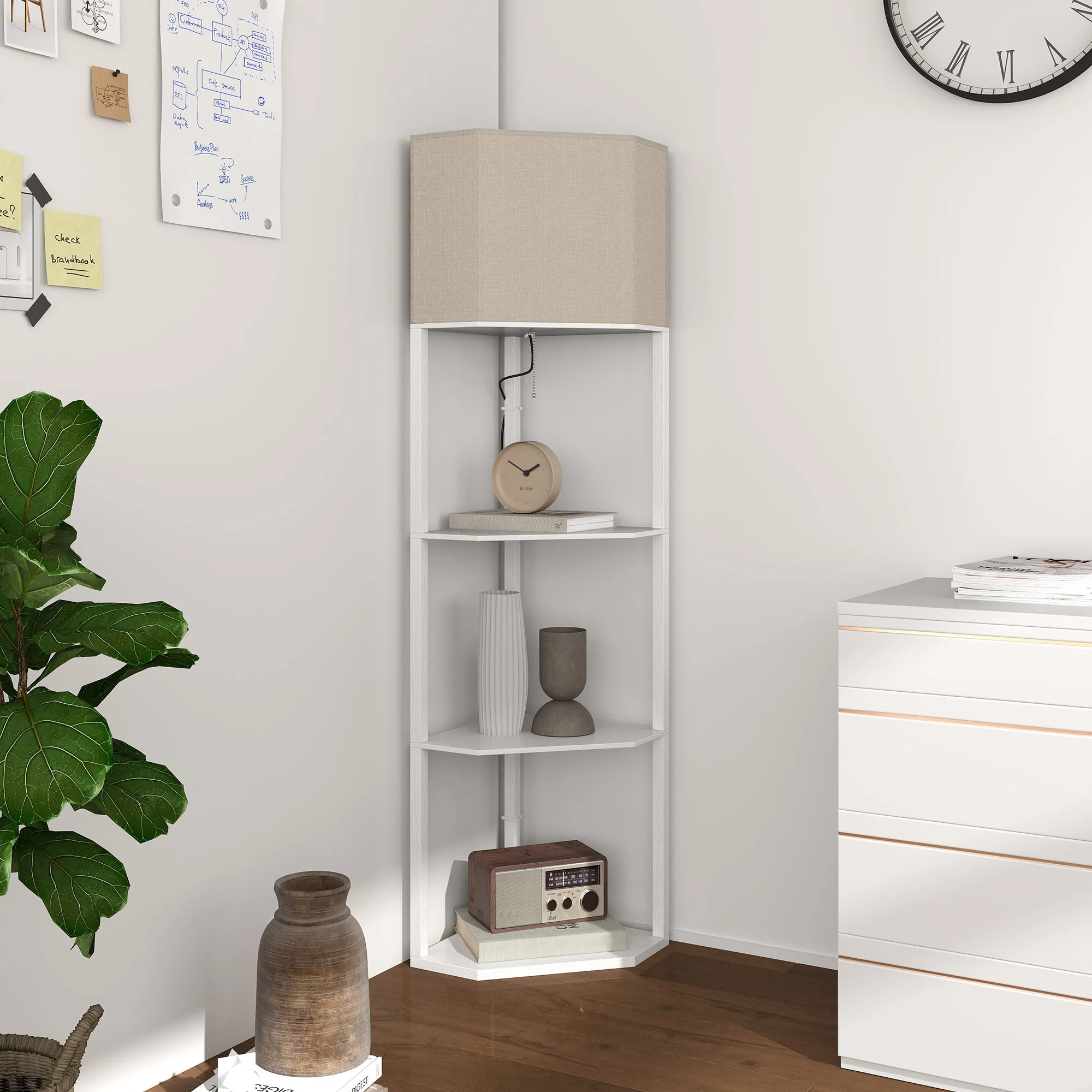 HOMCOM Corner Modern Floor Lamp With Shelves For Living Room, Bedroom - Image 17