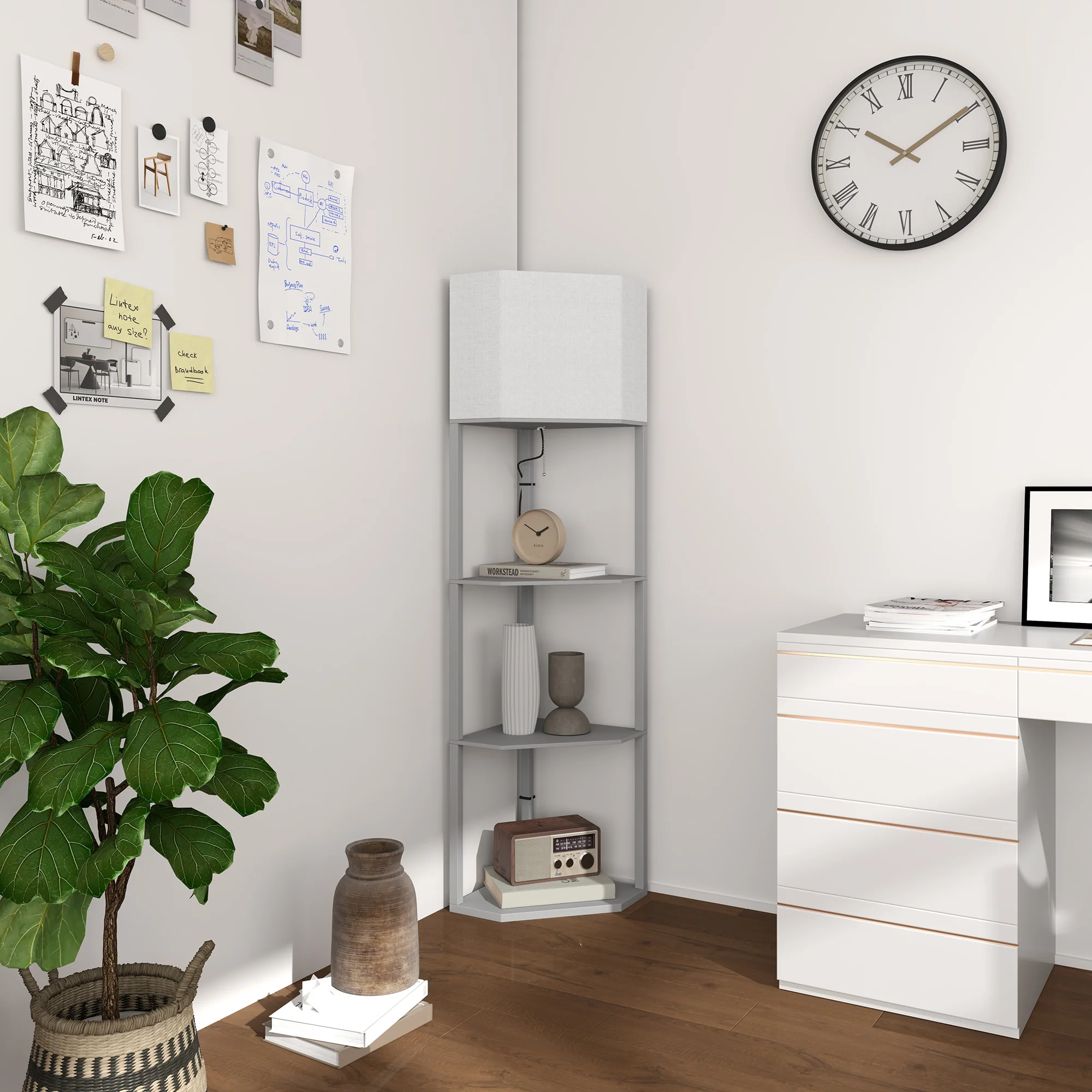 HOMCOM Corner Modern Floor Lamp With Shelves For Living Room, Bedroom - Image 8