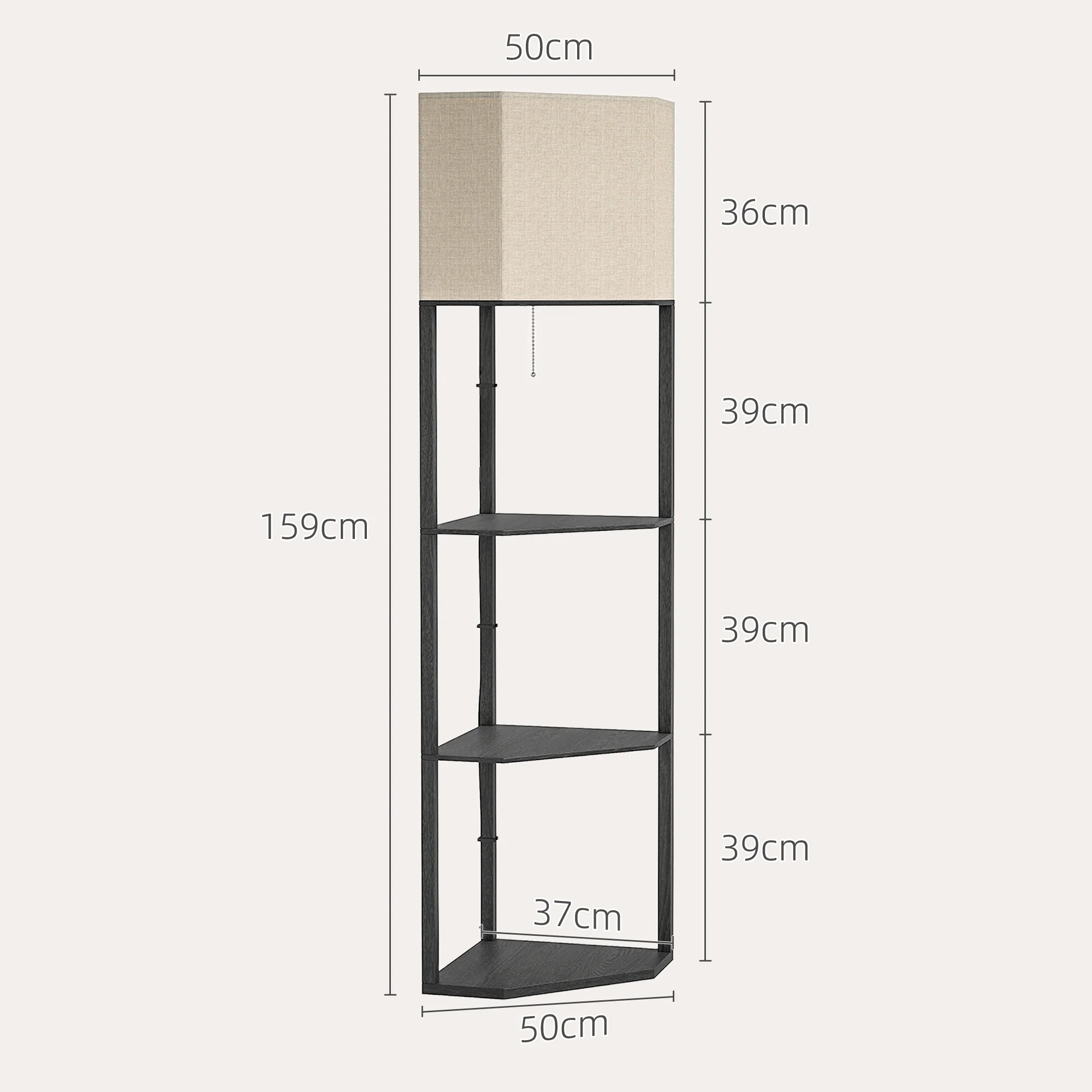 HOMCOM Corner Modern Floor Lamp with Shelves for Living Room, Bedroom, Black - Image 4