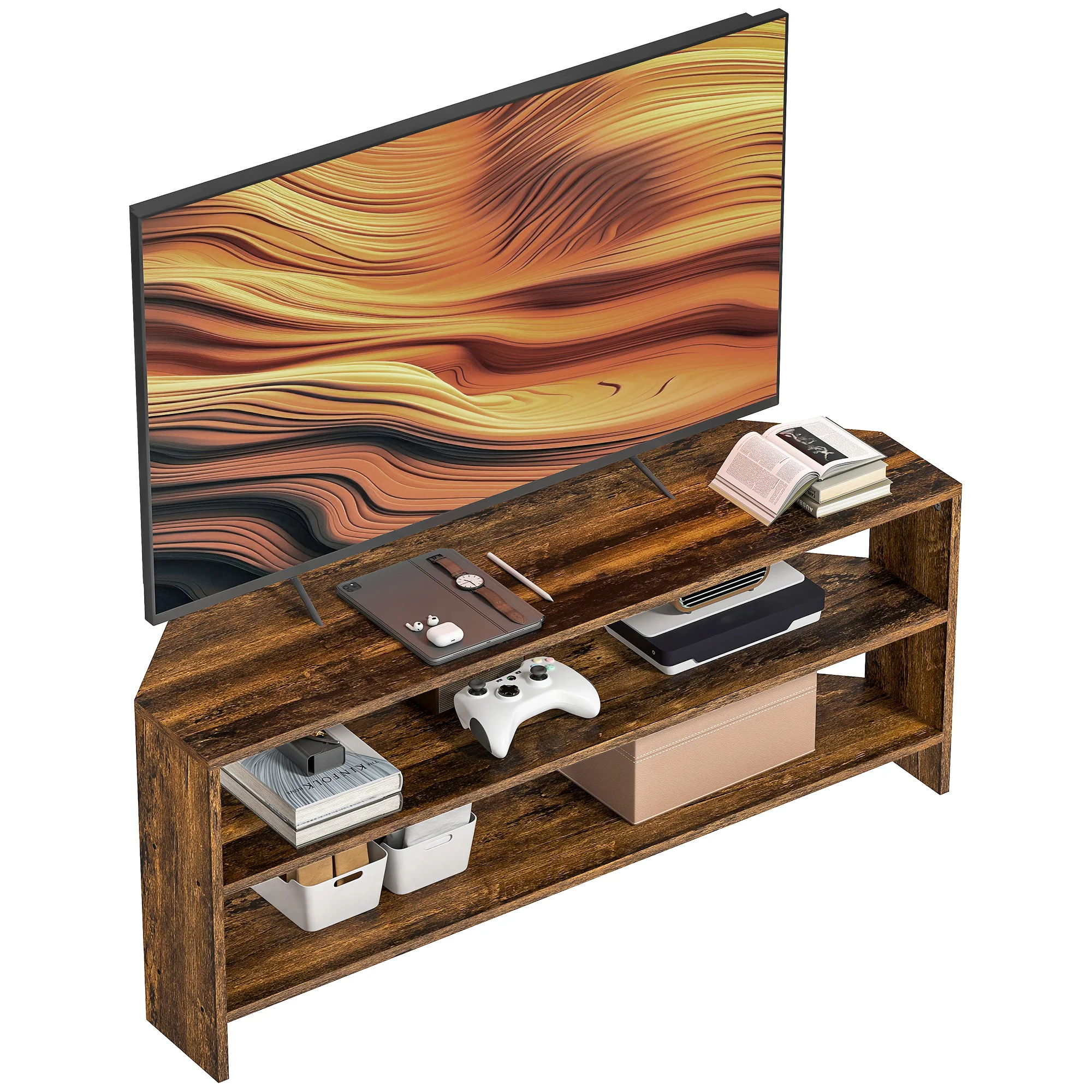 HOMCOM Corner TV Stand, TV Unit With Open Shelves For 47 Inch TV - Image 10