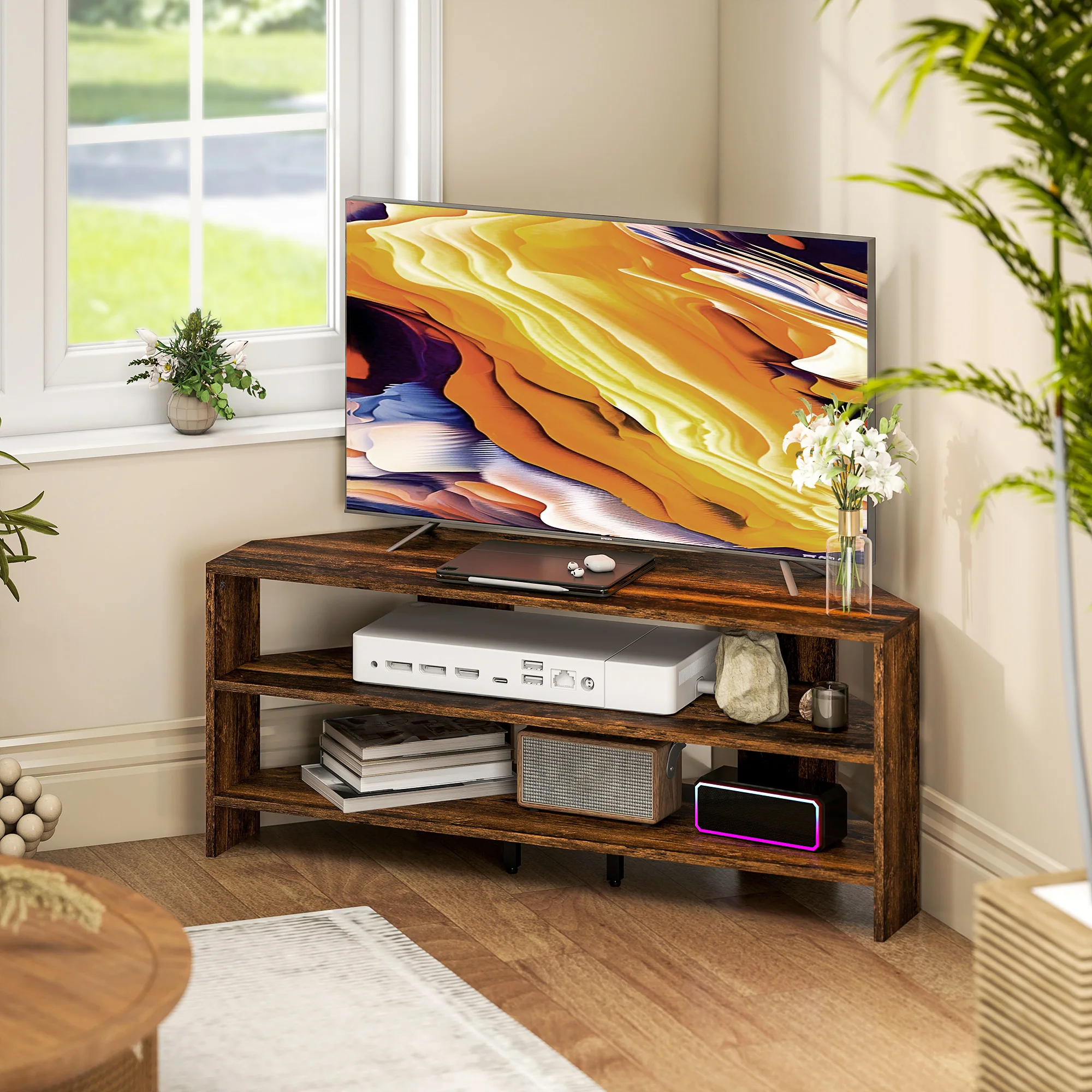 HOMCOM Corner TV Stand, TV Unit With Open Shelves For 47 Inch TV - Image 11