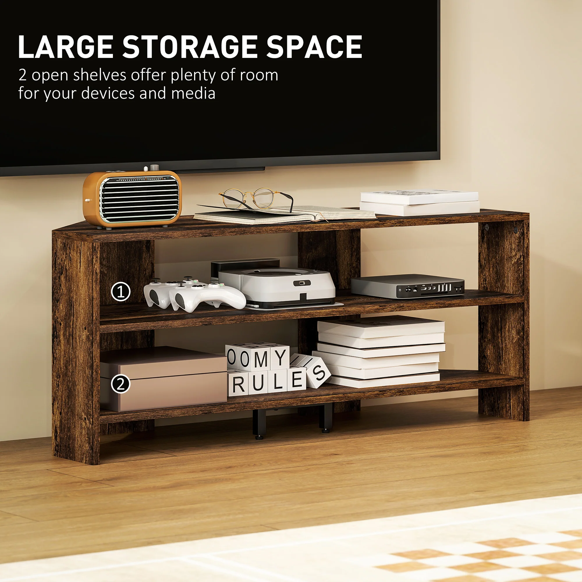 HOMCOM Corner TV Stand, TV Unit With Open Shelves For 47 Inch TV - Image 13