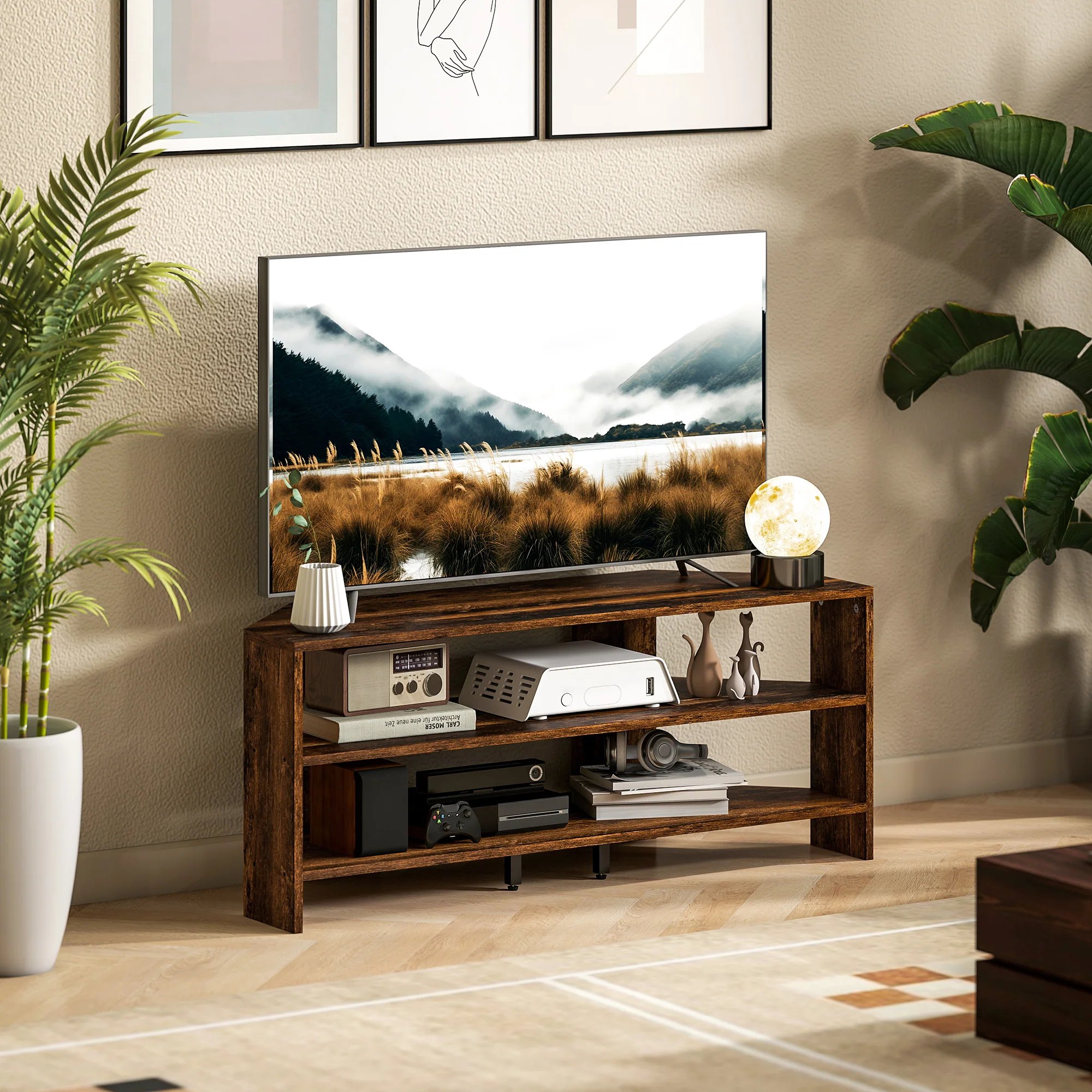 HOMCOM Corner TV Stand, TV Unit With Open Shelves For 47 Inch TV - Image 15