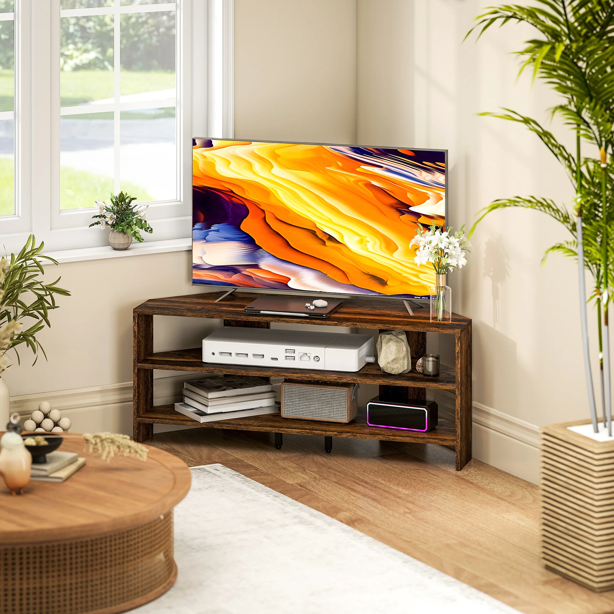 HOMCOM Corner TV Stand, TV Unit With Open Shelves For 47 Inch TV - Image 16