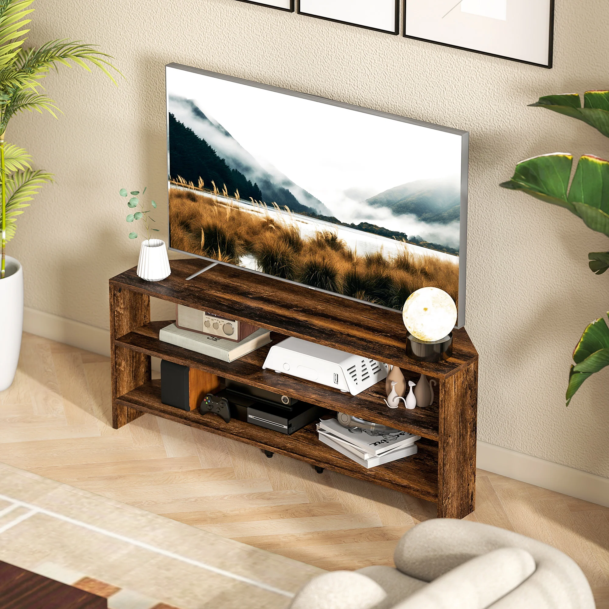 HOMCOM Corner TV Stand, TV Unit With Open Shelves For 47 Inch TV - Image 17