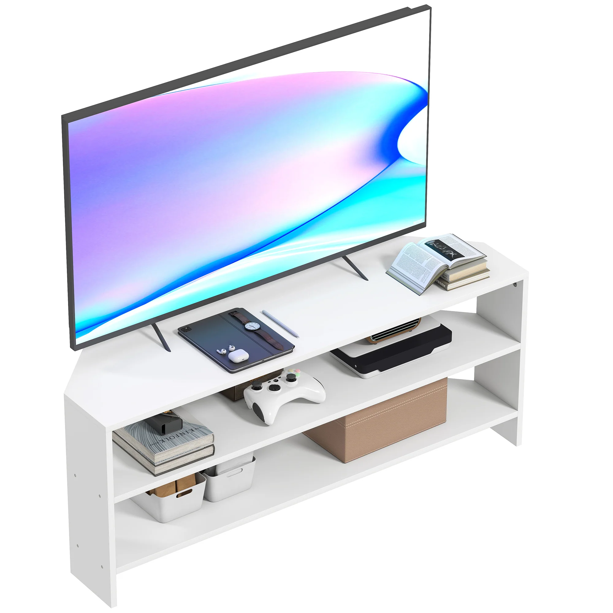 HOMCOM Corner TV Stand, TV Unit With Open Shelves For 47 Inch TV - Image 19