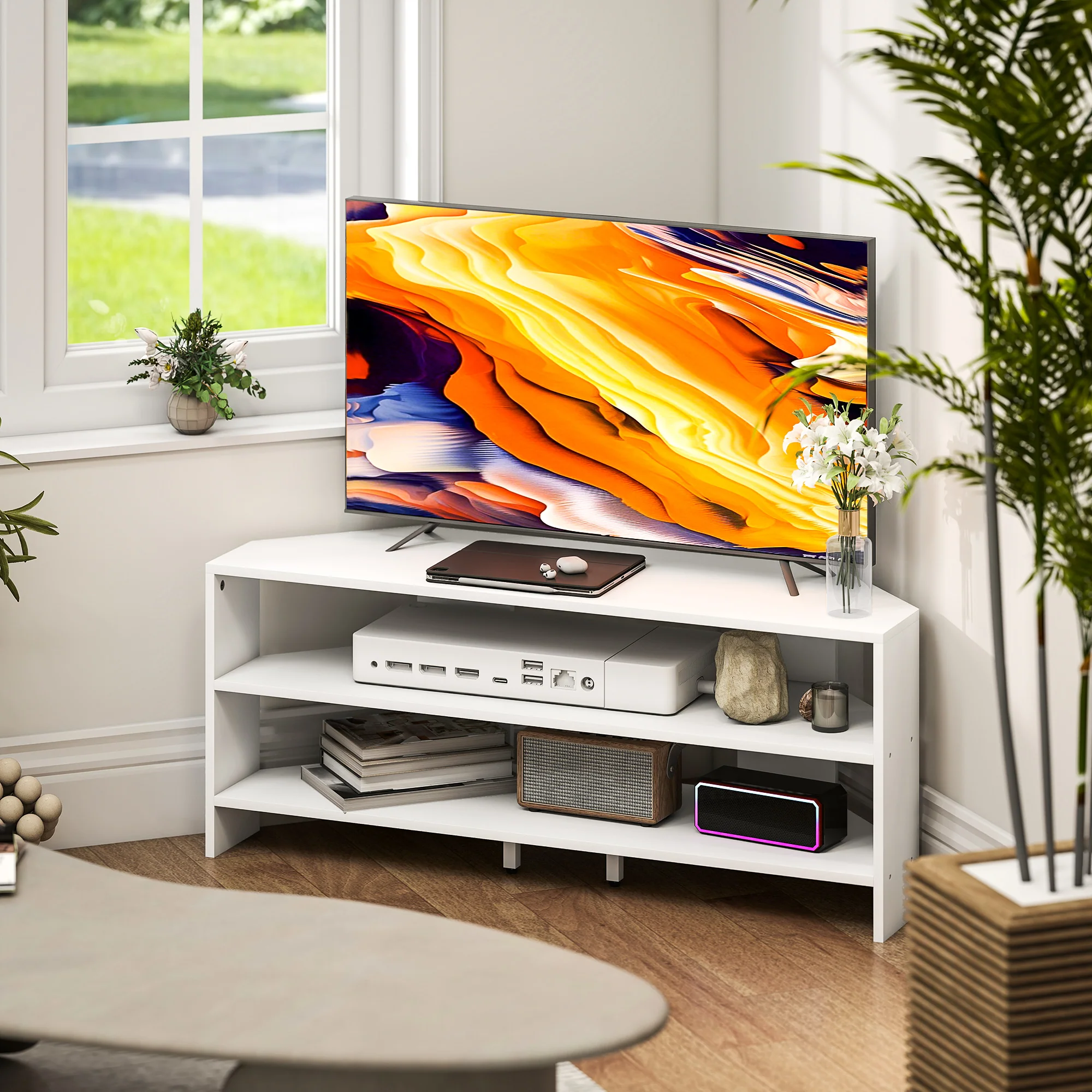 HOMCOM Corner TV Stand, TV Unit With Open Shelves For 47 Inch TV - Image 20