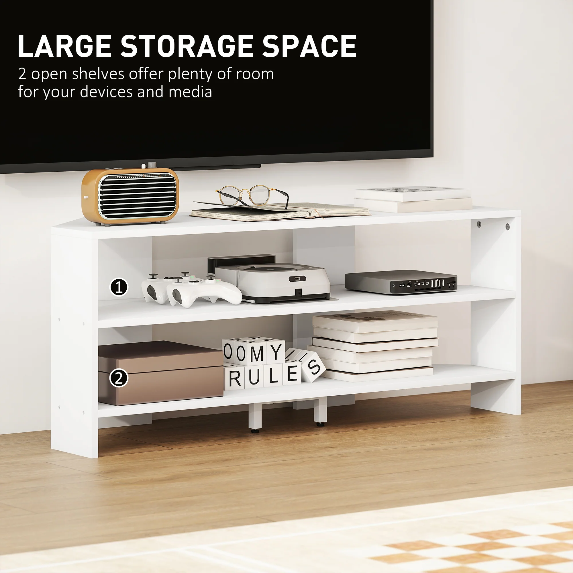 HOMCOM Corner TV Stand, TV Unit With Open Shelves For 47 Inch TV - Image 22