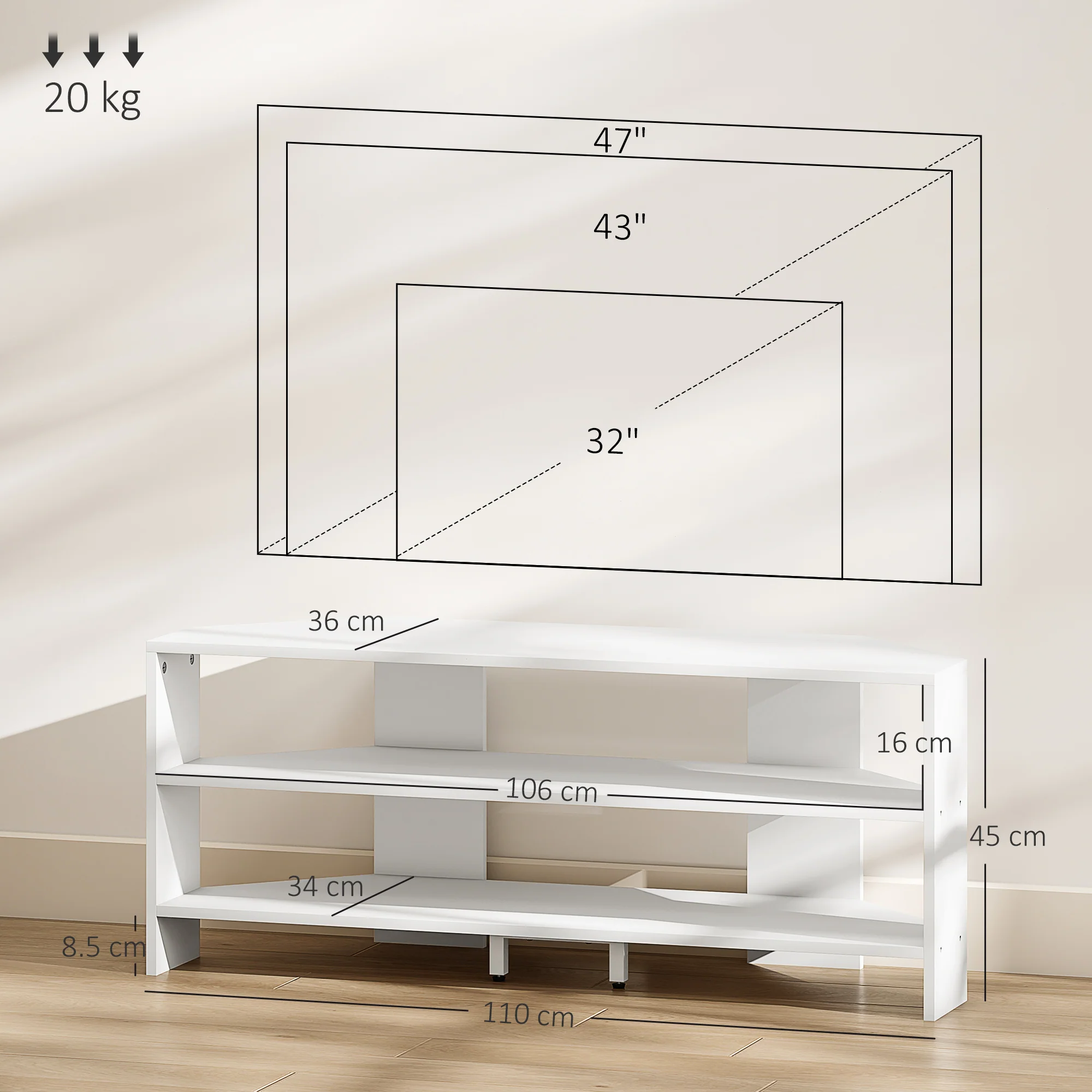 HOMCOM Corner TV Stand, TV Unit With Open Shelves For 47 Inch TV - Image 23