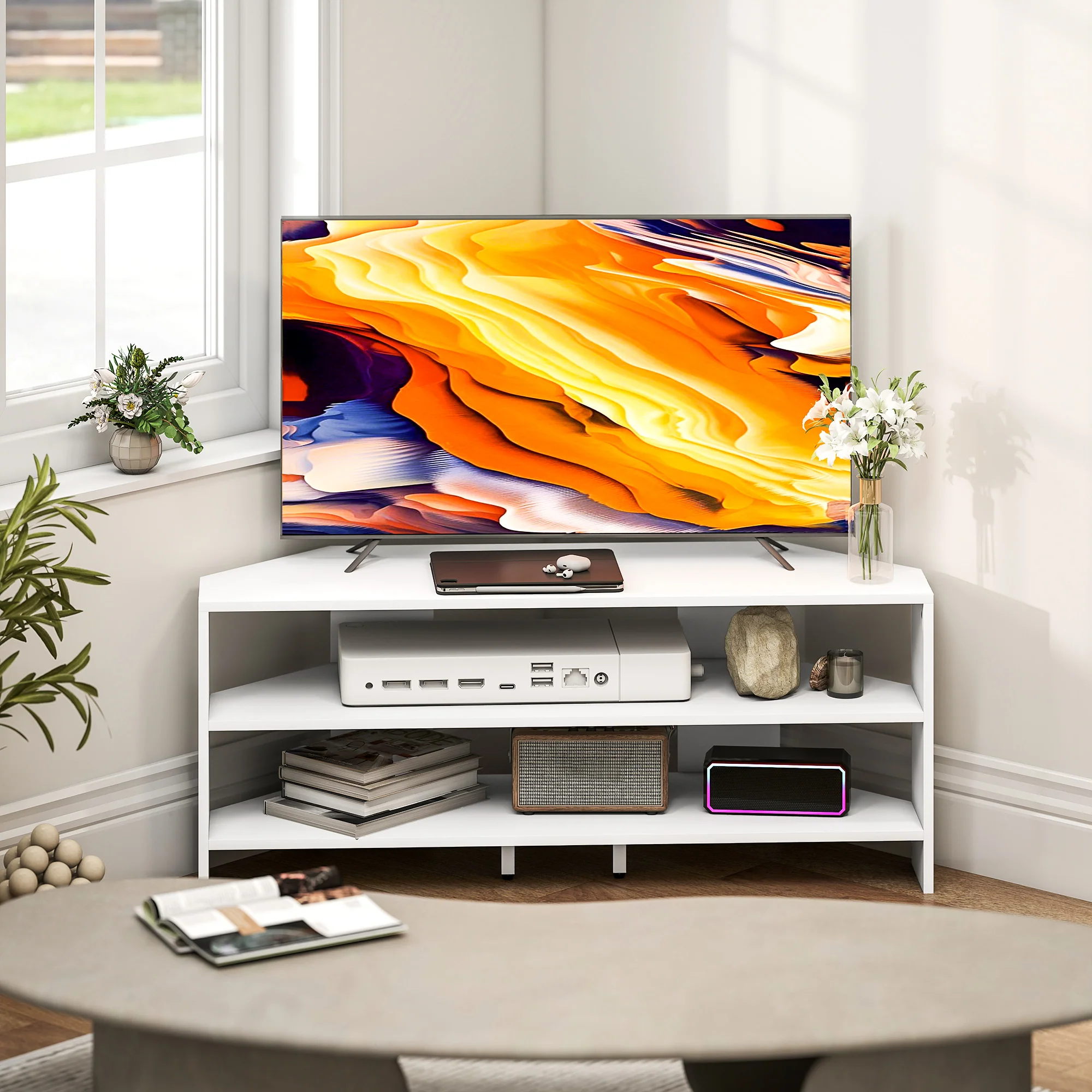 HOMCOM Corner TV Stand, TV Unit With Open Shelves For 47 Inch TV - Image 25