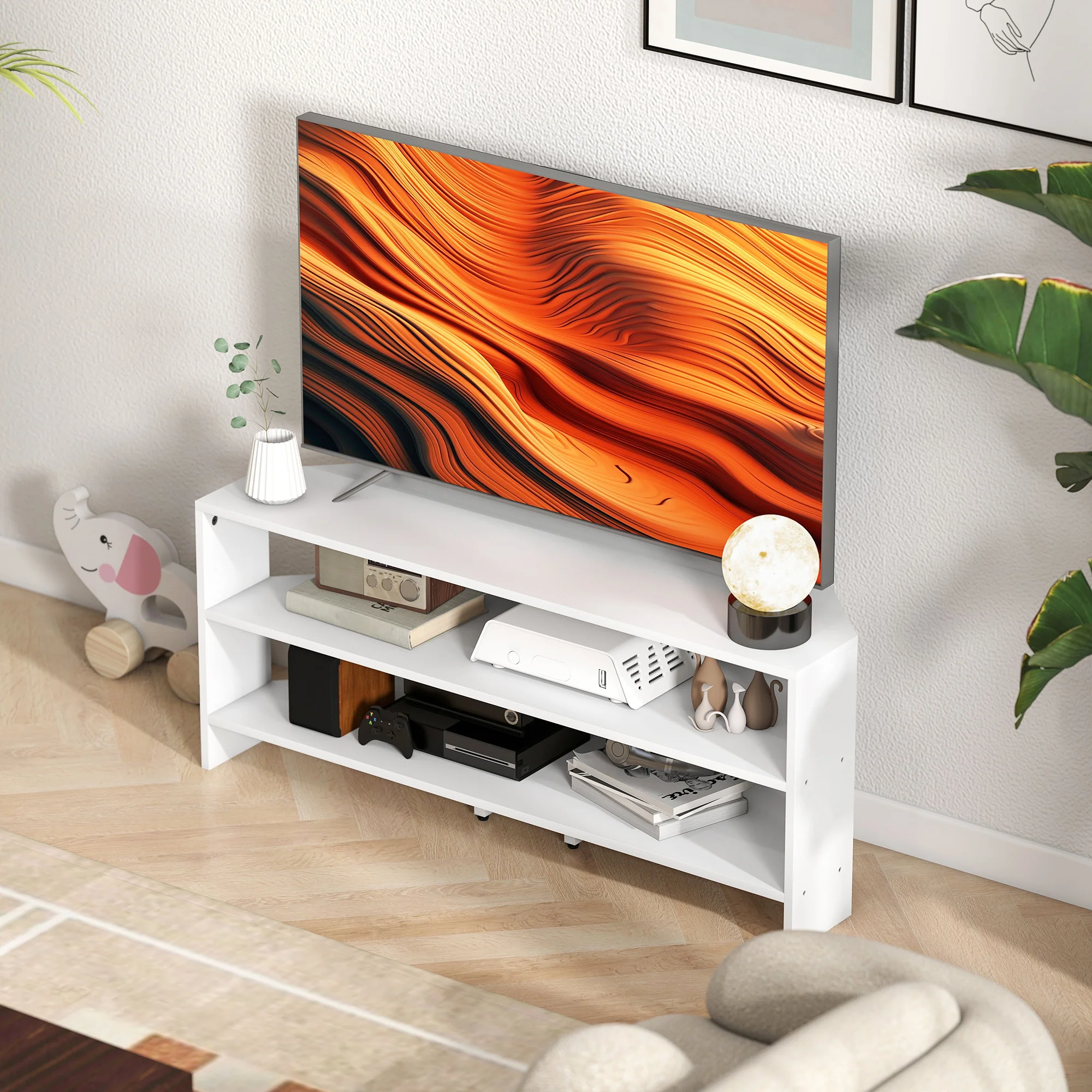 HOMCOM Corner TV Stand, TV Unit With Open Shelves For 47 Inch TV - Image 26