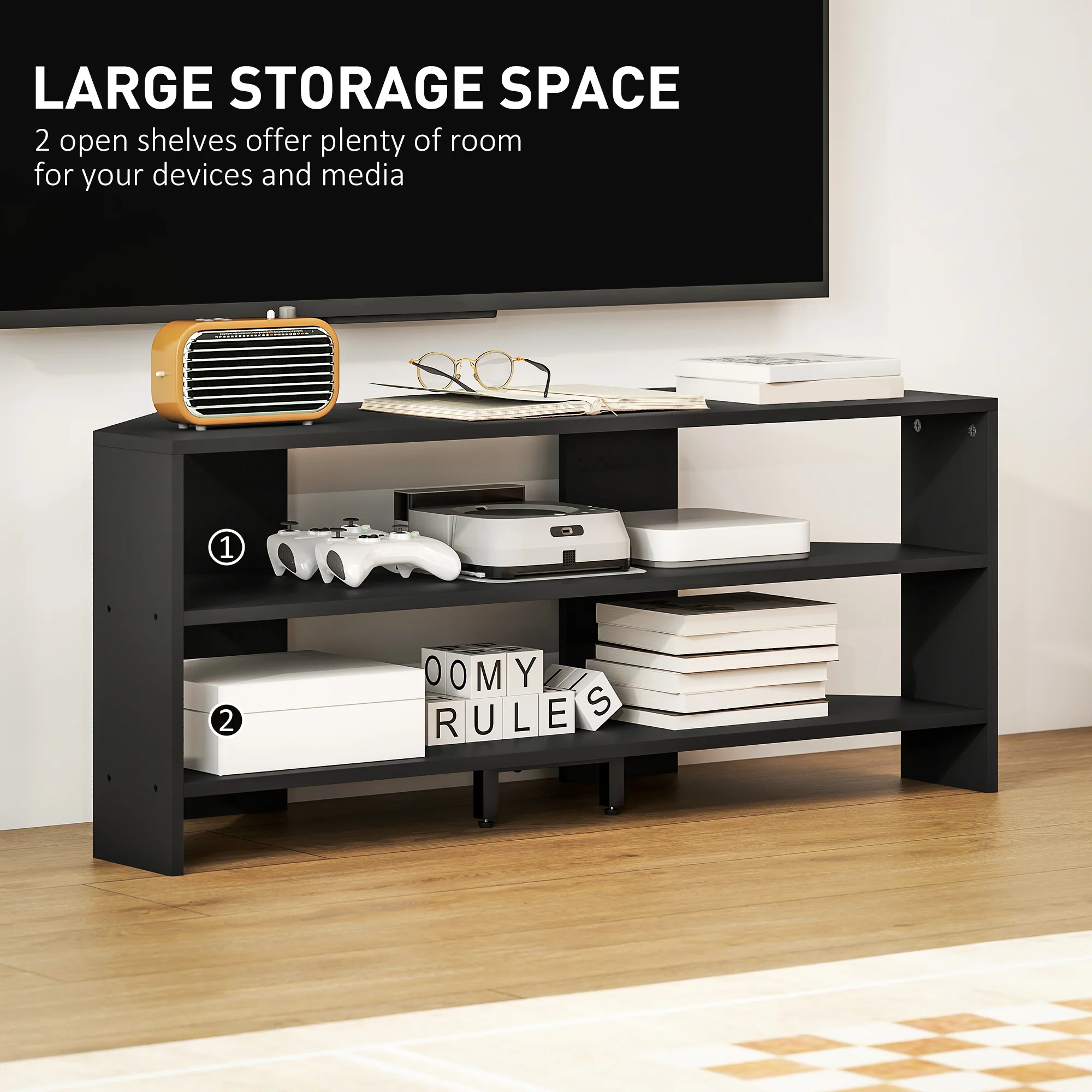 HOMCOM Corner TV Stand, TV Unit With Open Shelves For 47 Inch TV - Image 4