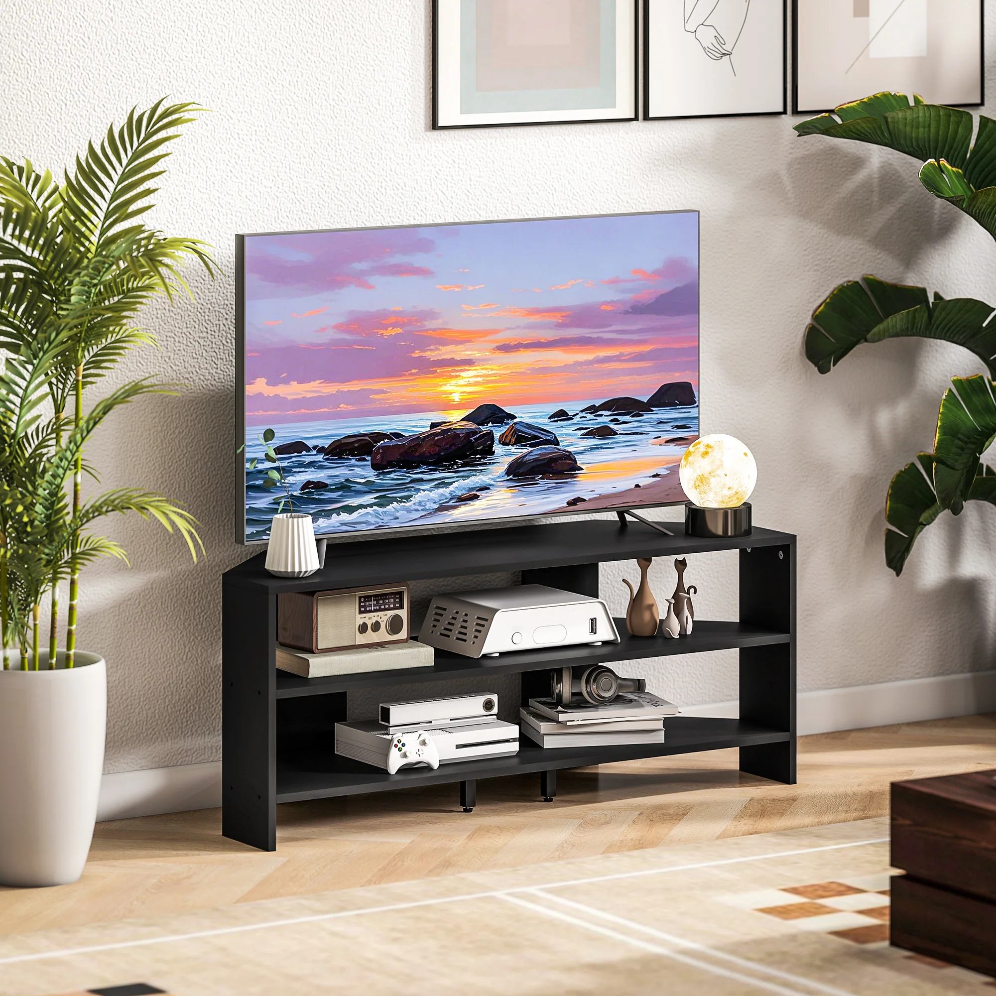 HOMCOM Corner TV Stand, TV Unit With Open Shelves For 47 Inch TV - Image 6