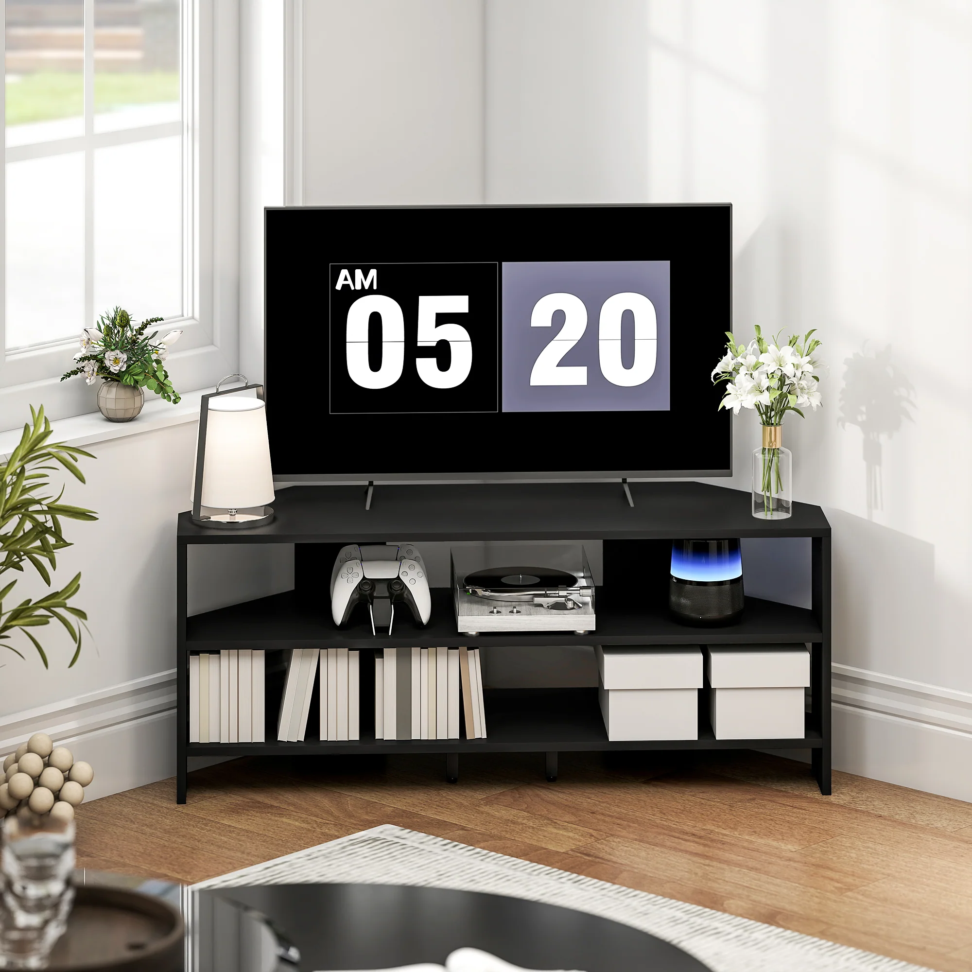 HOMCOM Corner TV Stand, TV Unit With Open Shelves For 47 Inch TV - Image 7