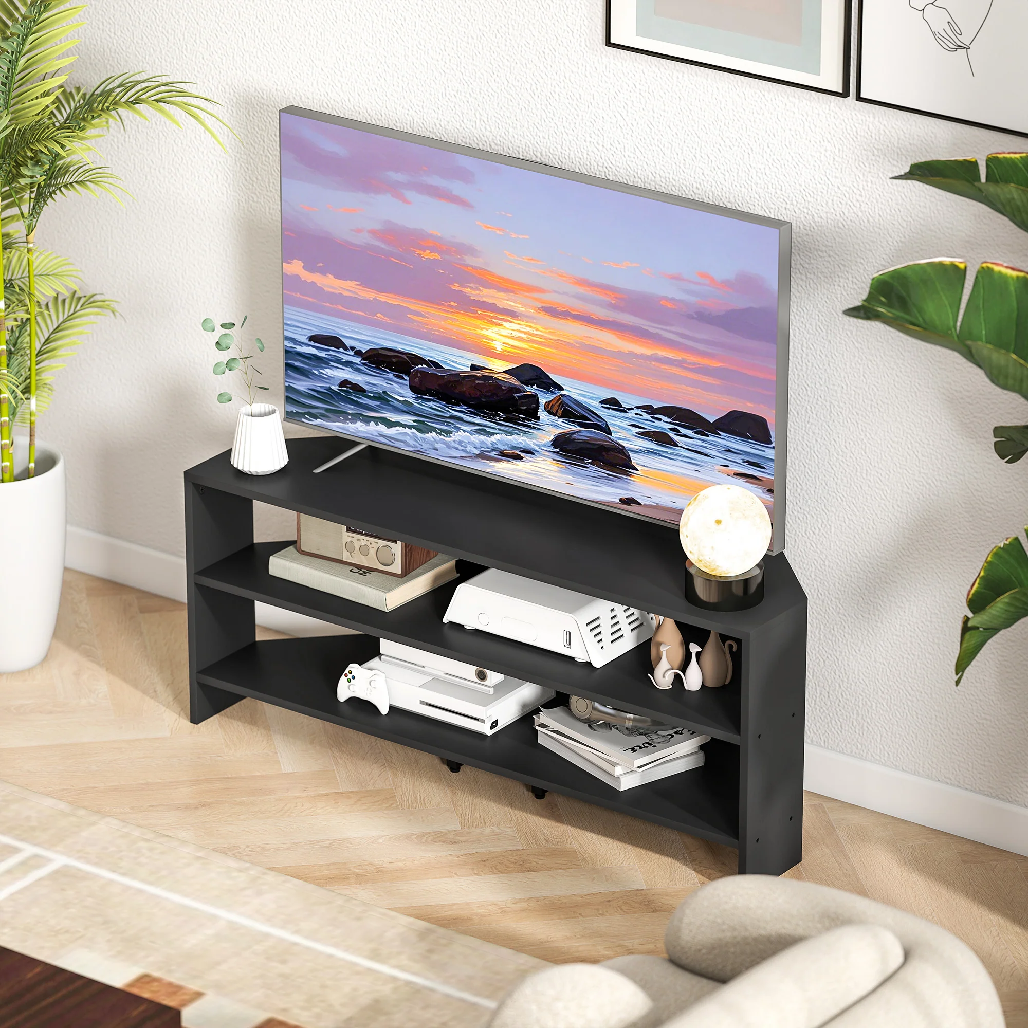 HOMCOM Corner TV Stand, TV Unit With Open Shelves For 47 Inch TV - Image 8