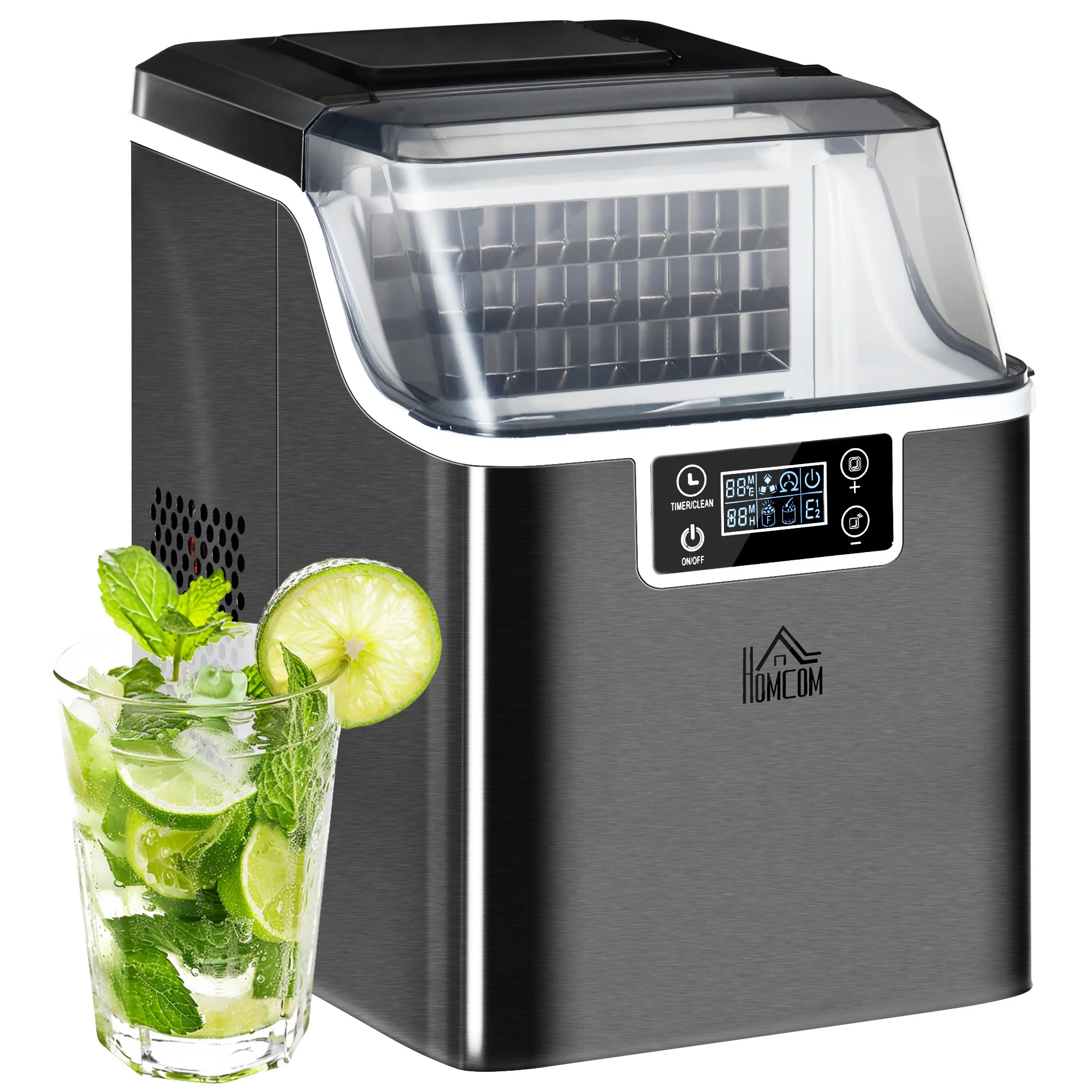 HOMCOM Counter Top Ice Maker Machine With Adjustable Cube Size Scoop Black - Image 2