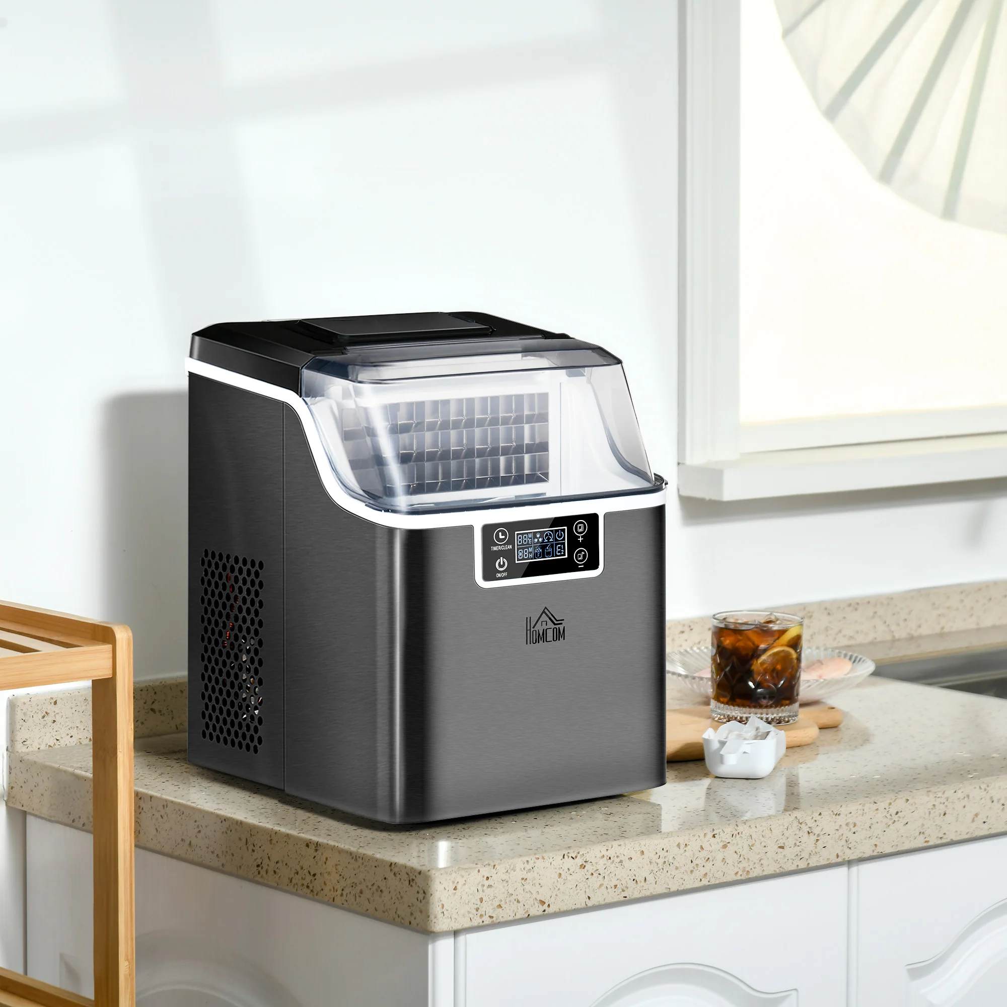 HOMCOM Counter Top Ice Maker Machine With Adjustable Cube Size Scoop Black - Image 3