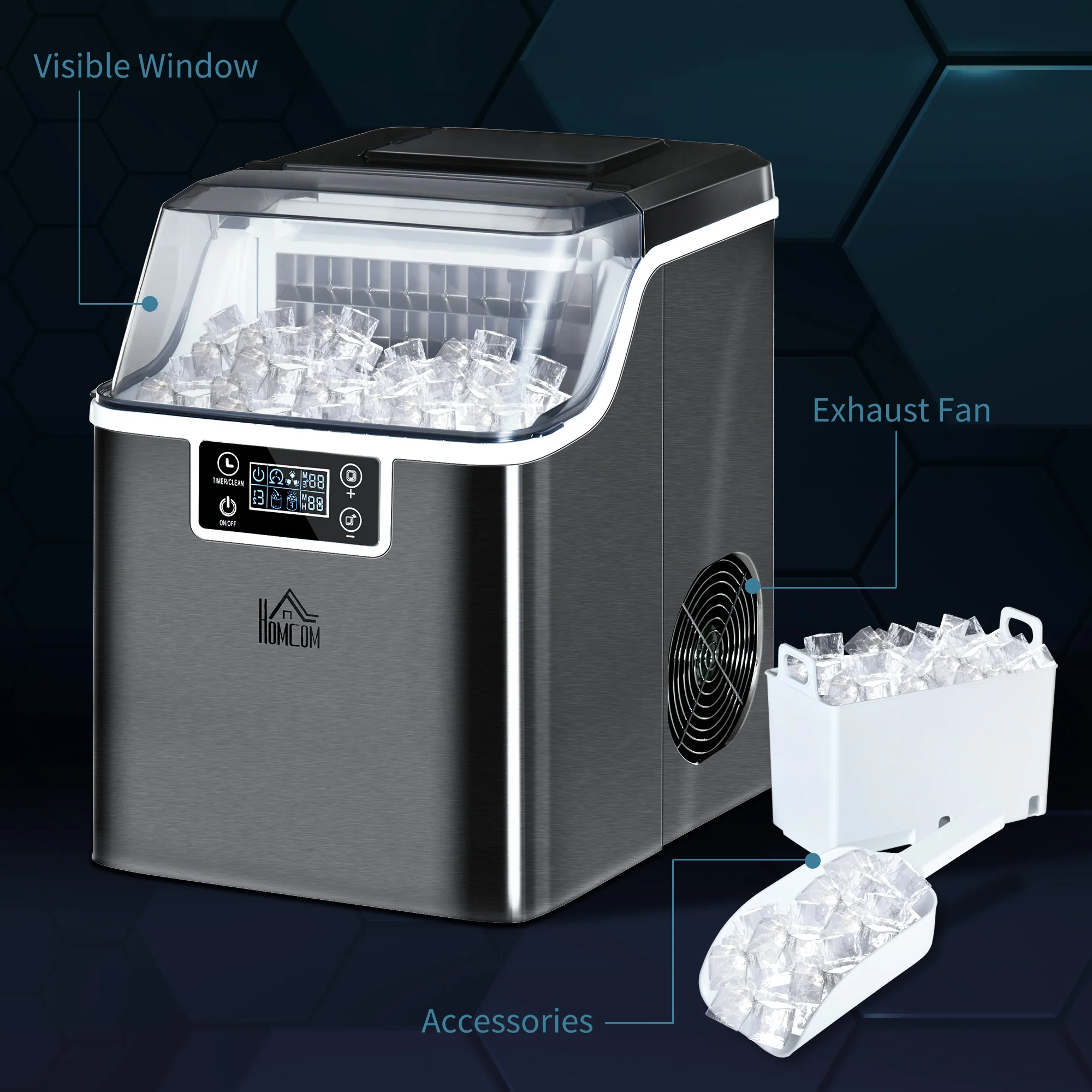 HOMCOM Counter Top Ice Maker Machine With Adjustable Cube Size Scoop Black - Image 5