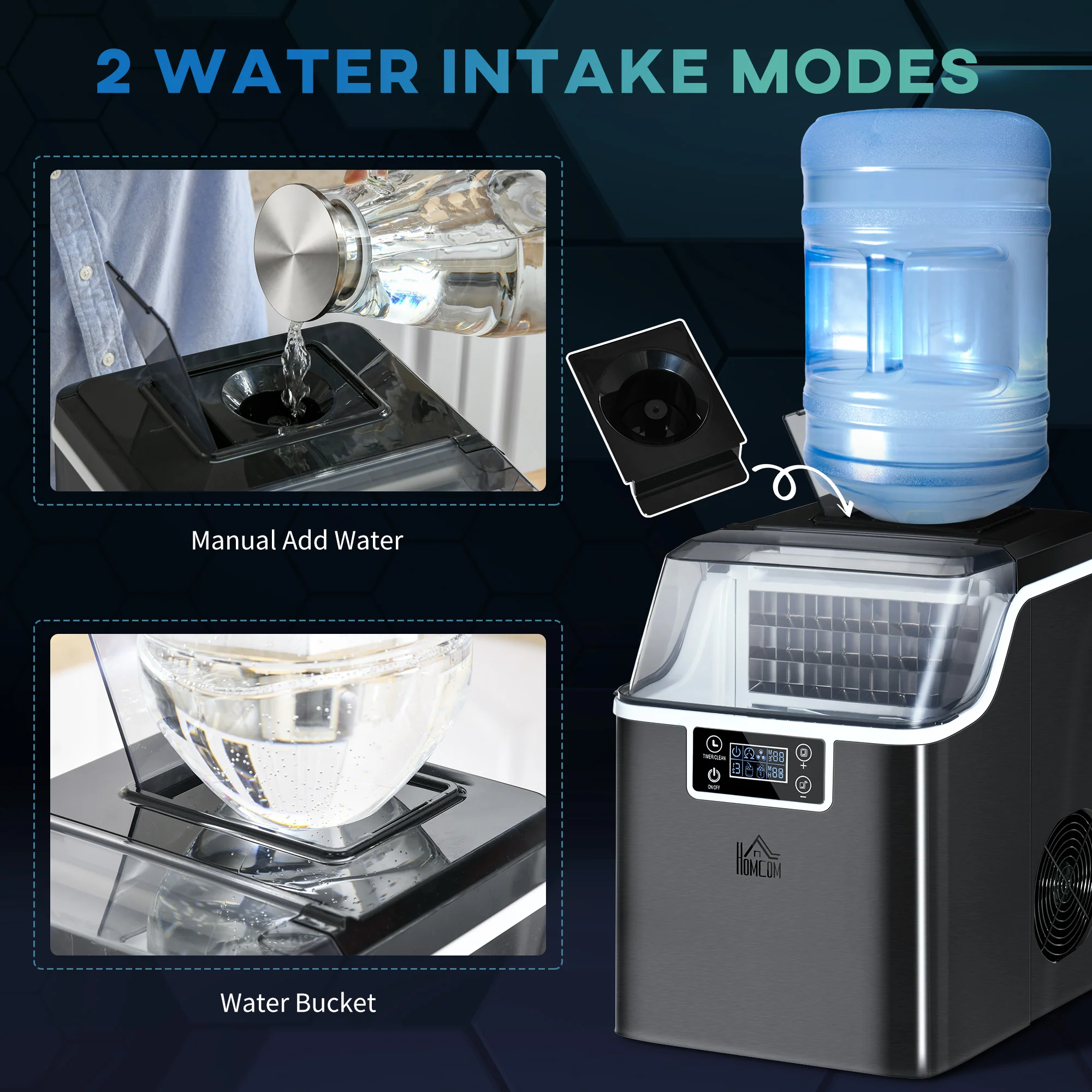 HOMCOM Counter Top Ice Maker Machine With Adjustable Cube Size Scoop Black - Image 7