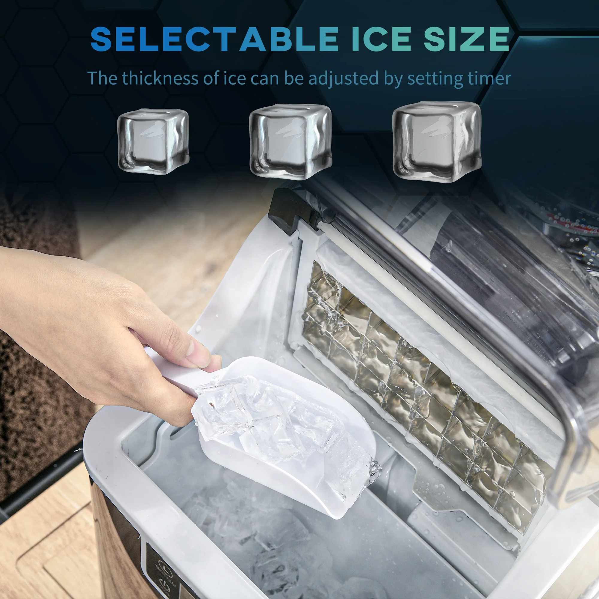 HOMCOM Counter Top Ice Maker Machine With Adjustable Cube Size Scoop Black - Image 8
