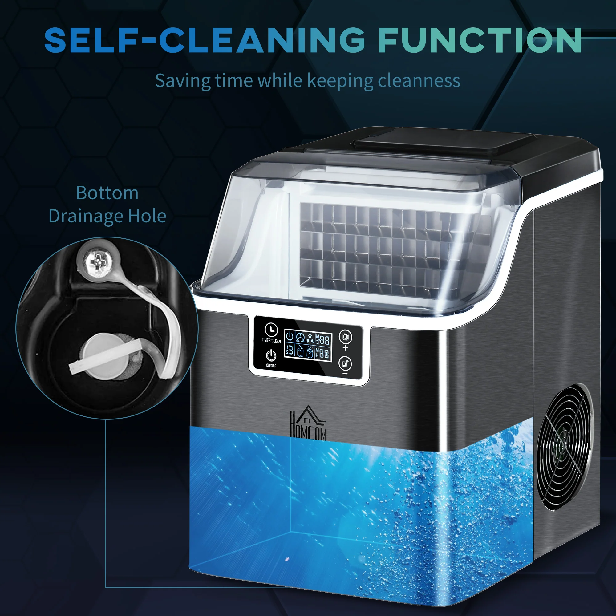 HOMCOM Counter Top Ice Maker Machine With Adjustable Cube Size Scoop Black - Image 9