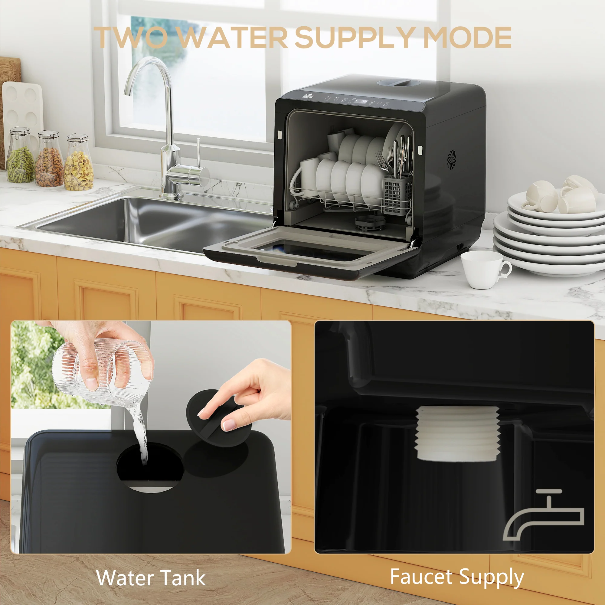 HOMCOM Countertop Dishwasher with Dual Water Supply and 6 Programs, Black - Image 6