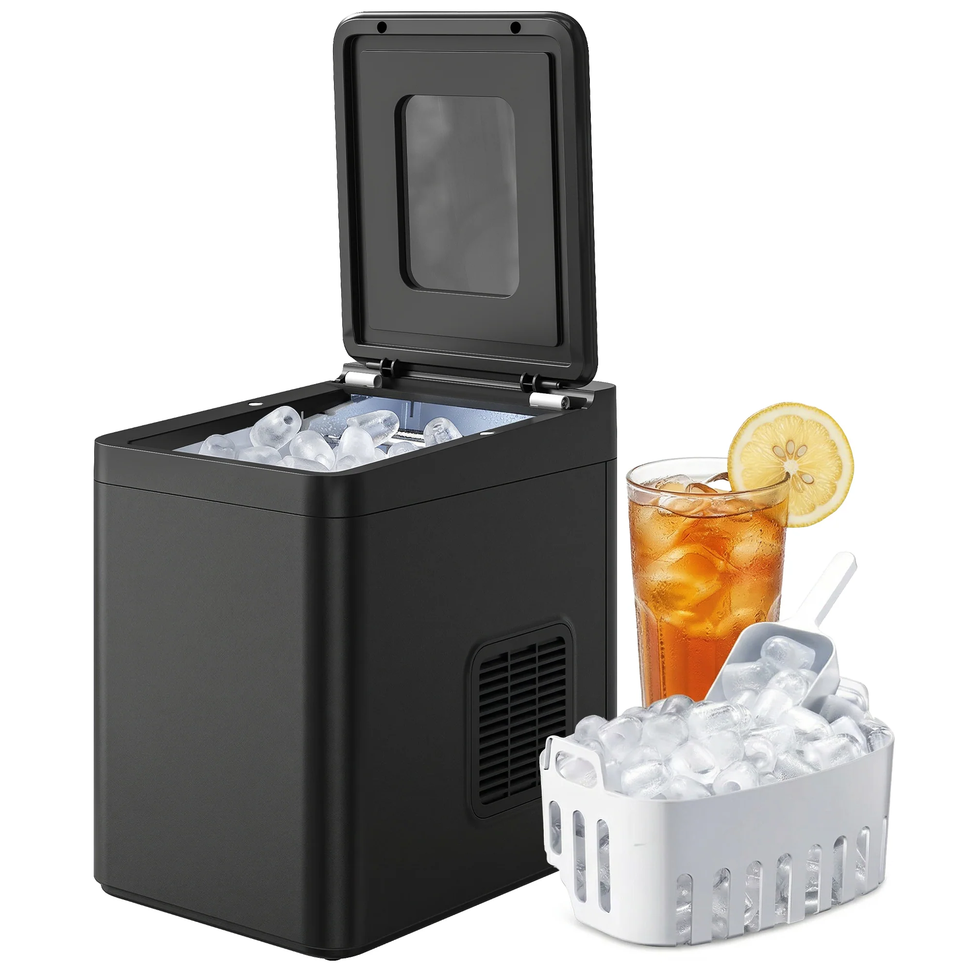 HOMCOM Countertop Ice Maker Machine Compact Ice Cube Maker With Scoop Black