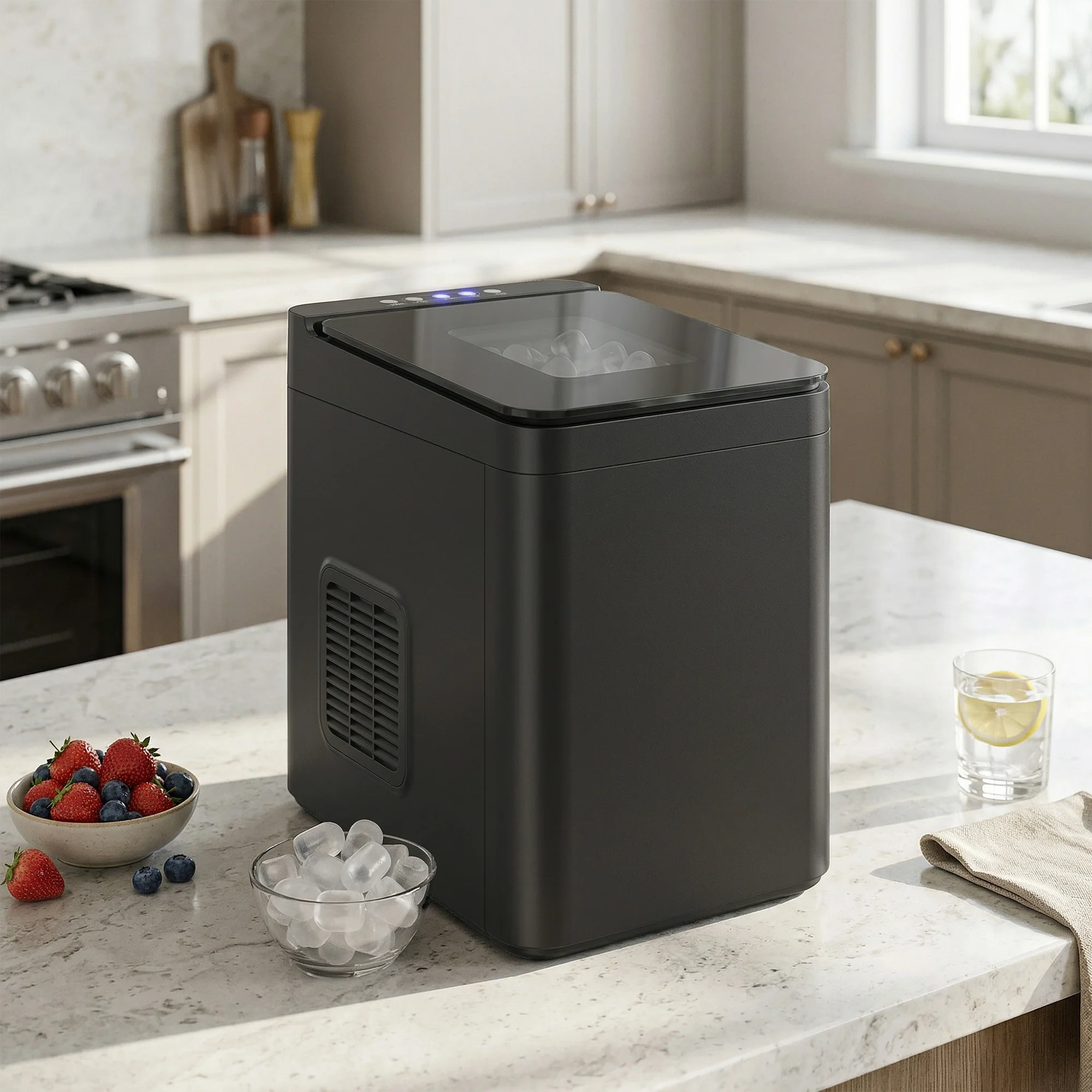 HOMCOM Countertop Ice Maker Machine Compact Ice Cube Maker With Scoop Black - Image 2