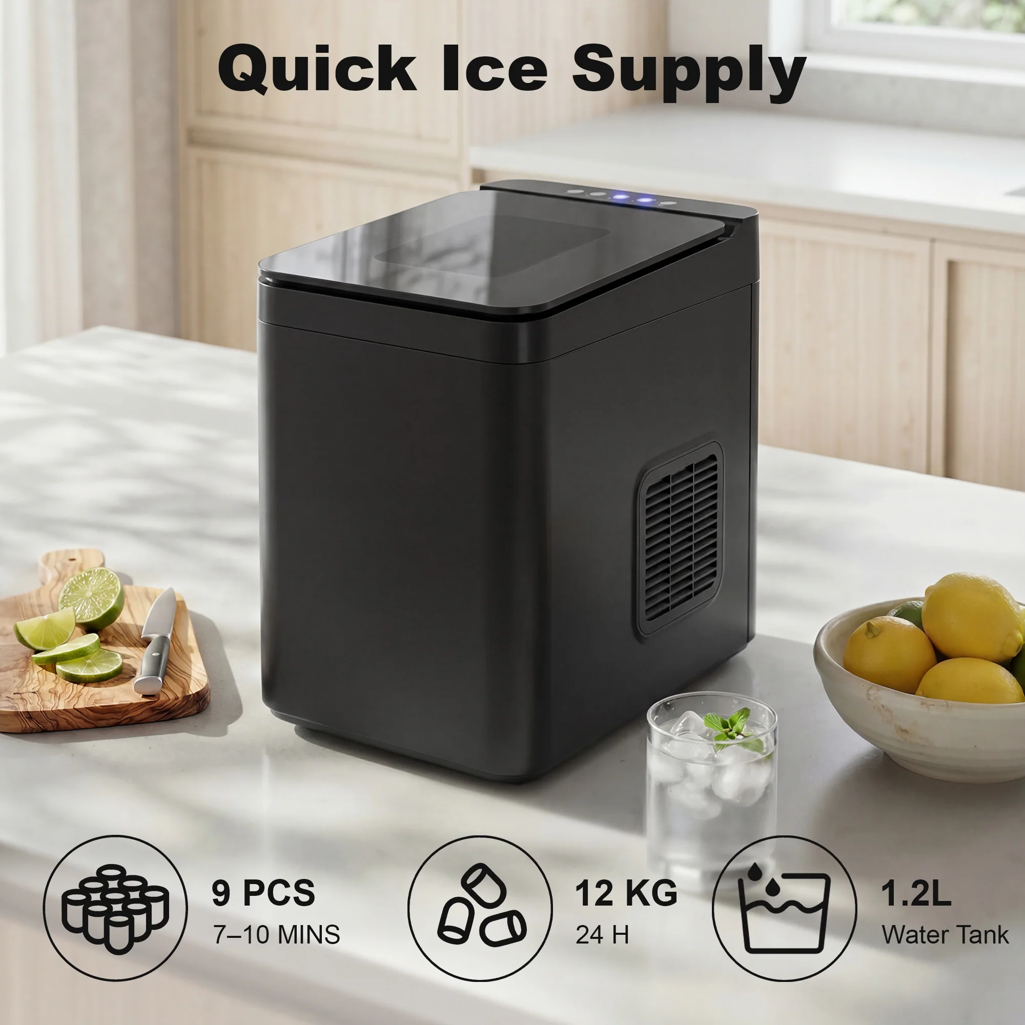 HOMCOM Countertop Ice Maker Machine Compact Ice Cube Maker With Scoop Black - Image 3