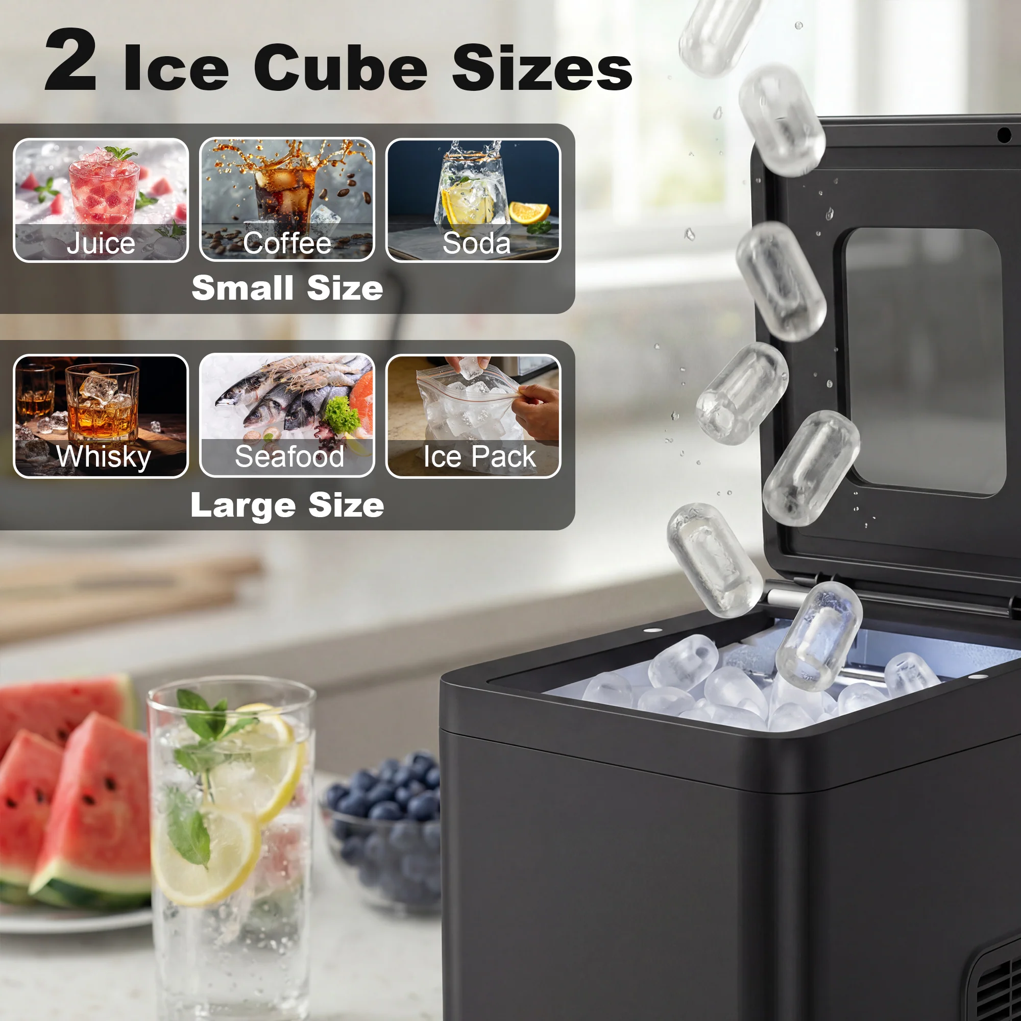 HOMCOM Countertop Ice Maker Machine Compact Ice Cube Maker With Scoop Black - Image 4