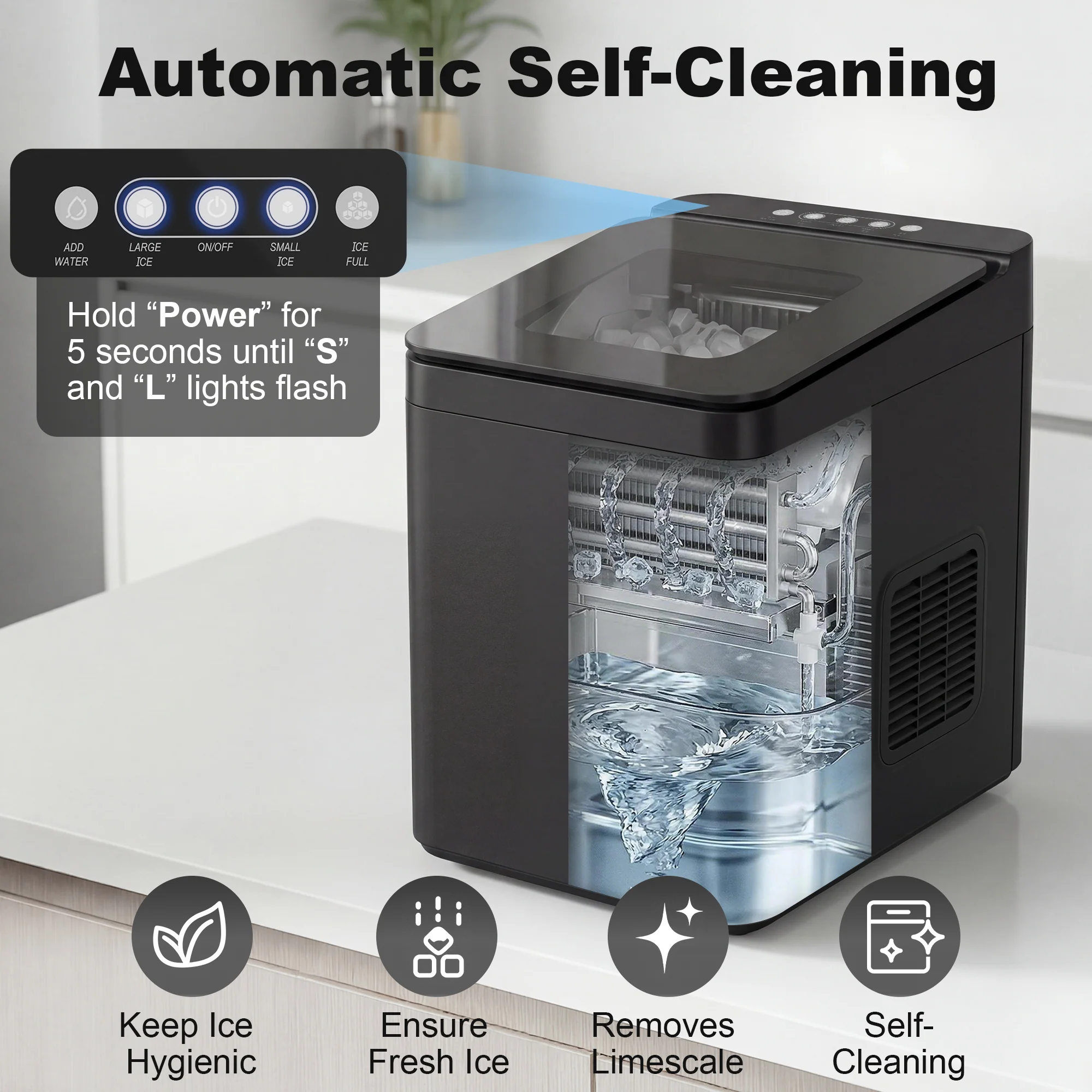 HOMCOM Countertop Ice Maker Machine Compact Ice Cube Maker With Scoop Black - Image 6