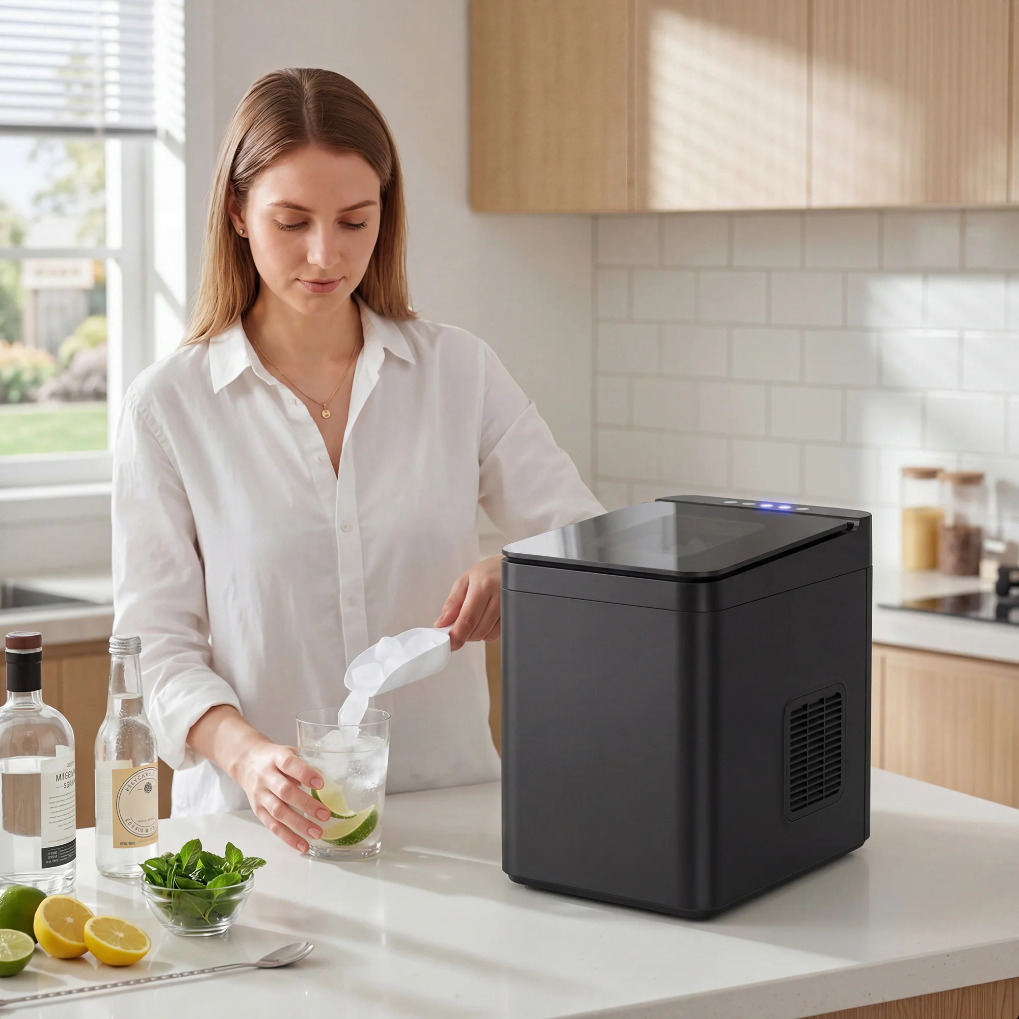 HOMCOM Countertop Ice Maker Machine Compact Ice Cube Maker With Scoop Black - Image 9